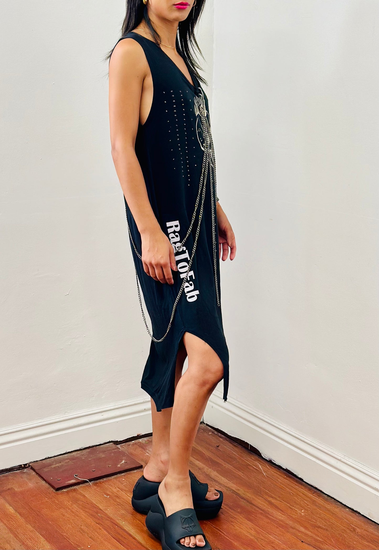 Skull print two shirt Chains and rhinestone Dress