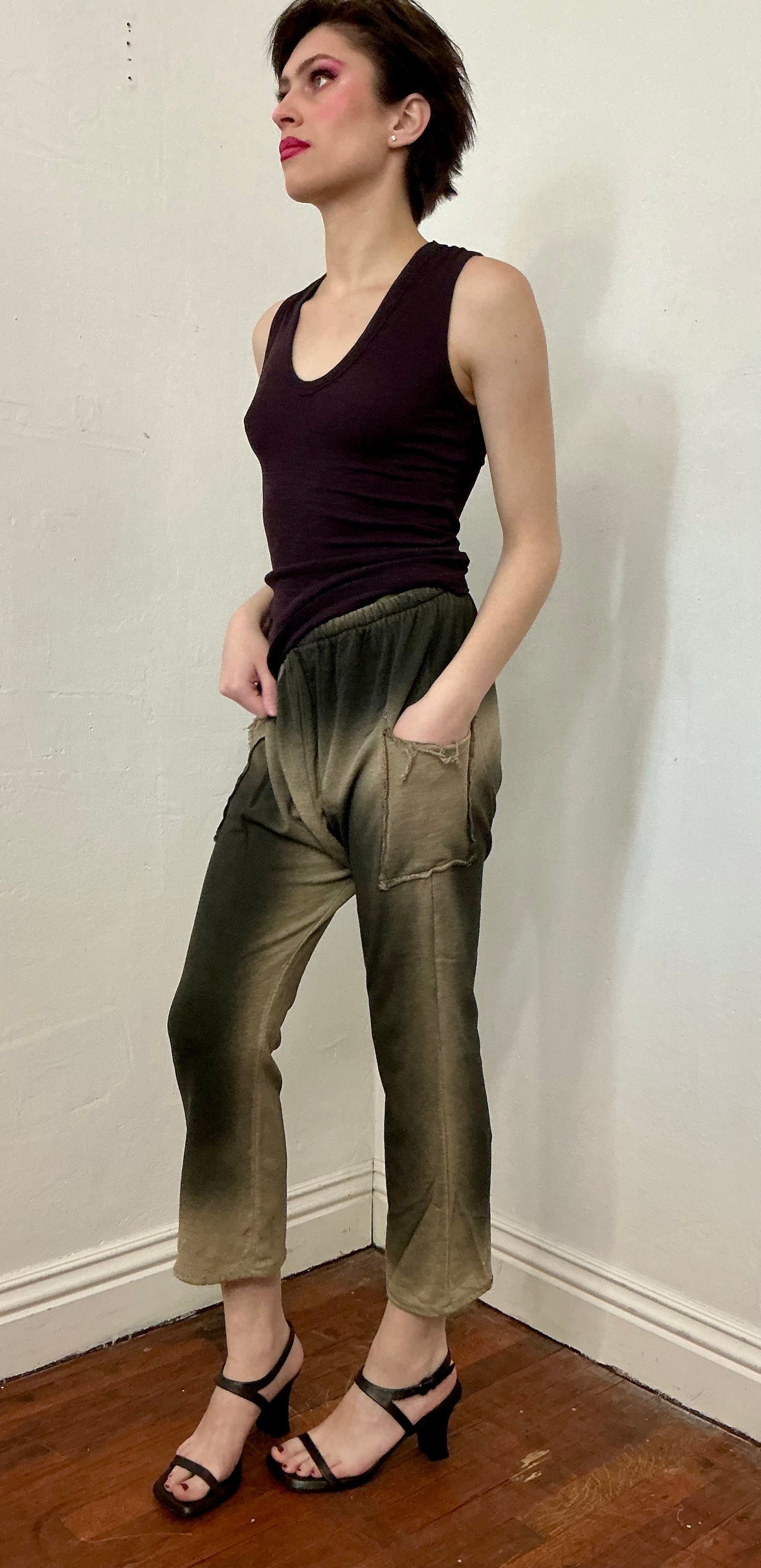 Mud wash spray on flare crop pant in French terry