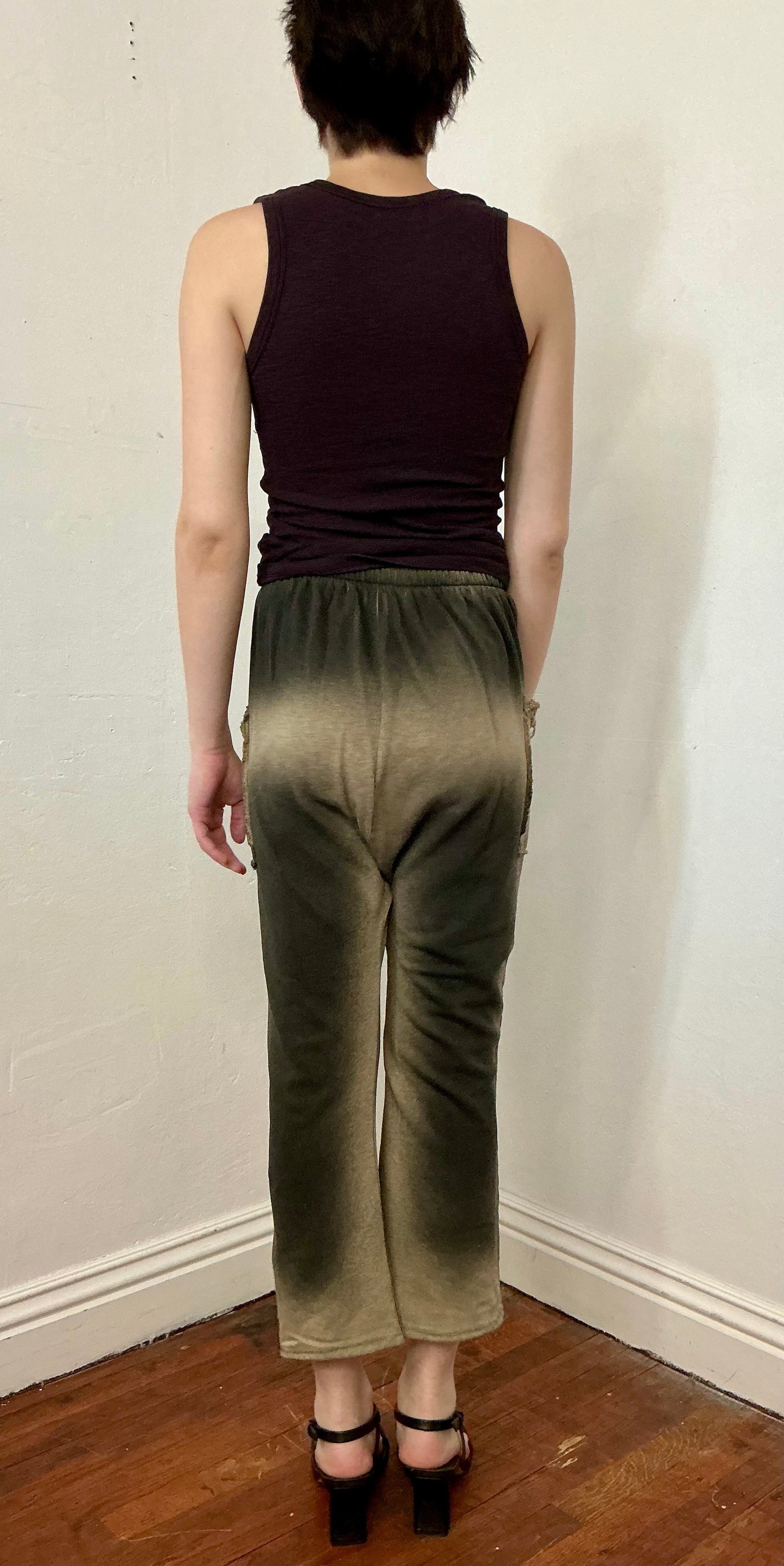 Mud wash spray on flare crop pant in French terry