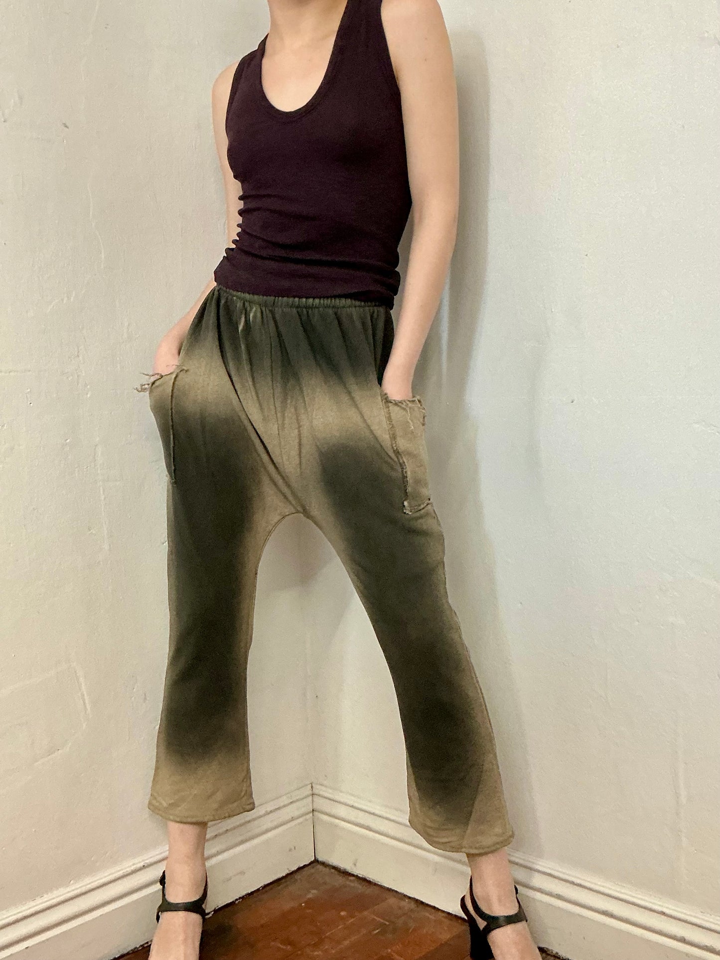 Mud wash spray on flare crop pant in French terry