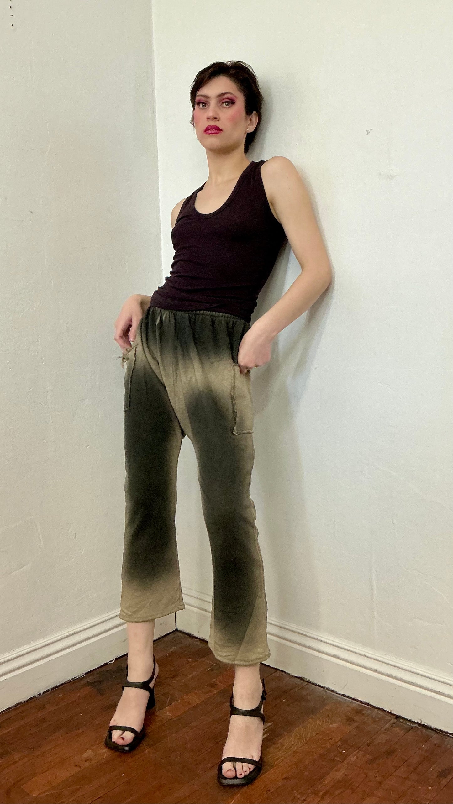 Mud wash spray on flare crop pant in French terry