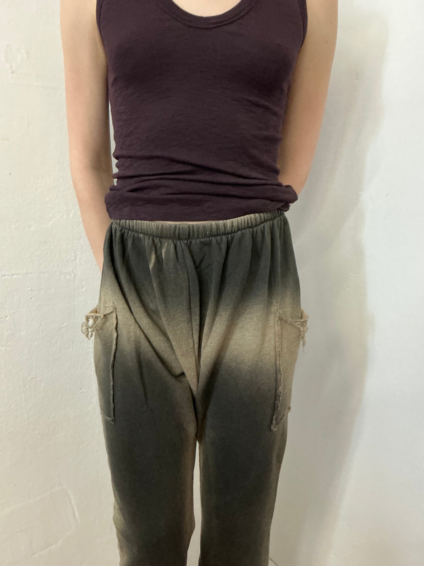 Mud wash spray on flare crop pant in French terry