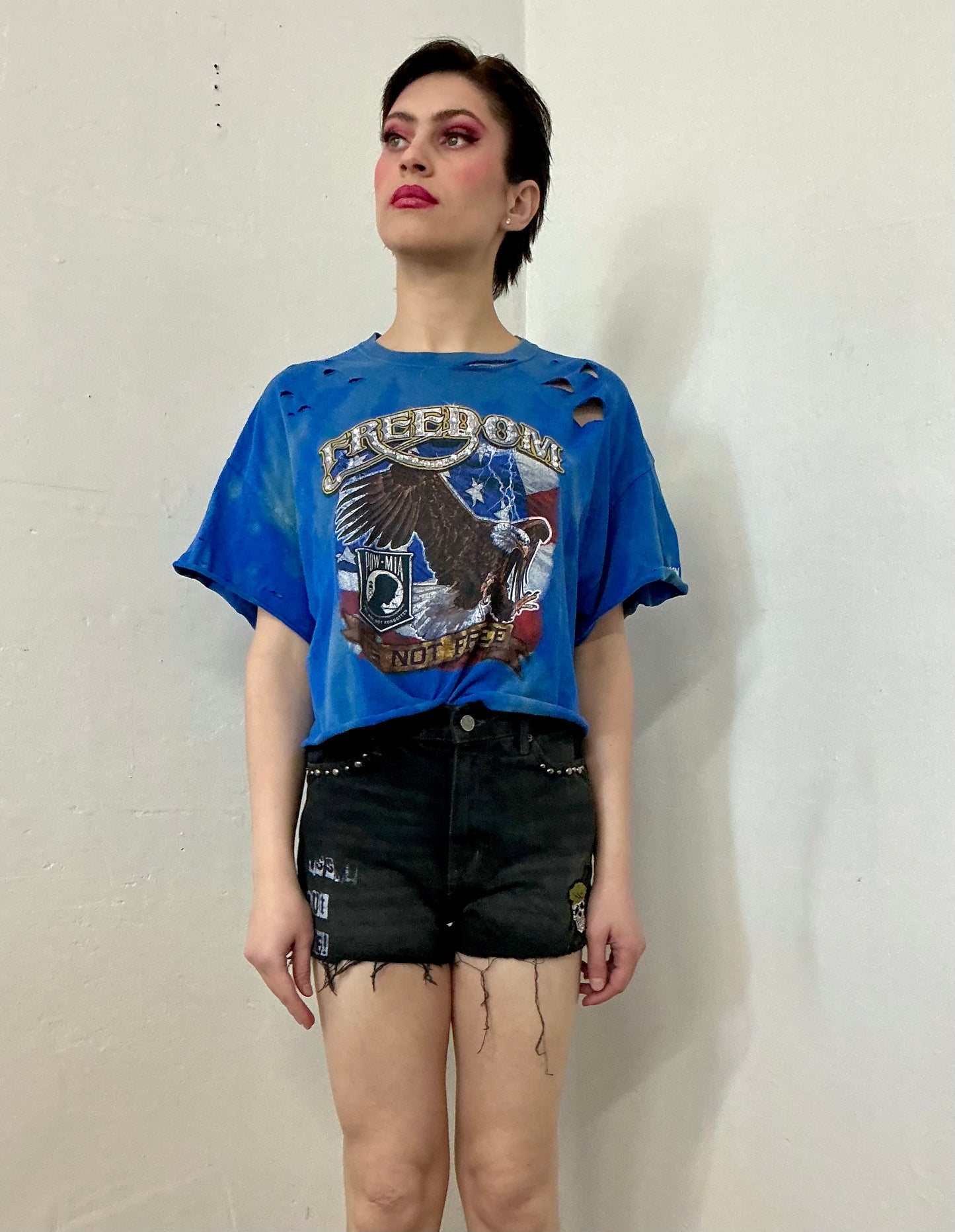 Gildan “freedom is not free” rhinestone crop tee