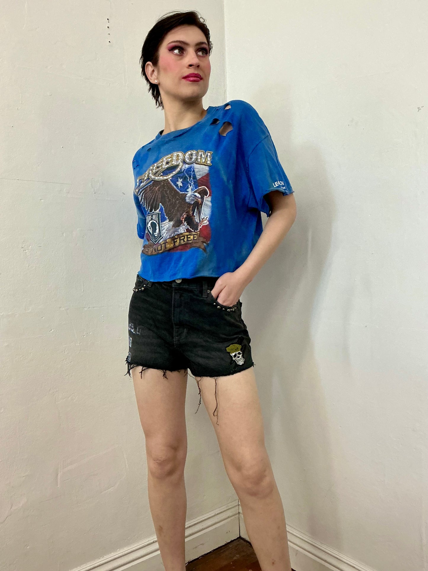 Gildan “freedom is not free” rhinestone crop tee