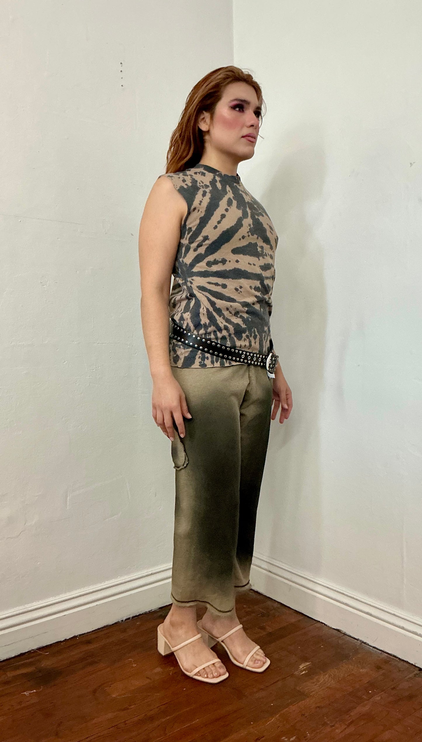 Cut out sleeves Tiger tie dye top