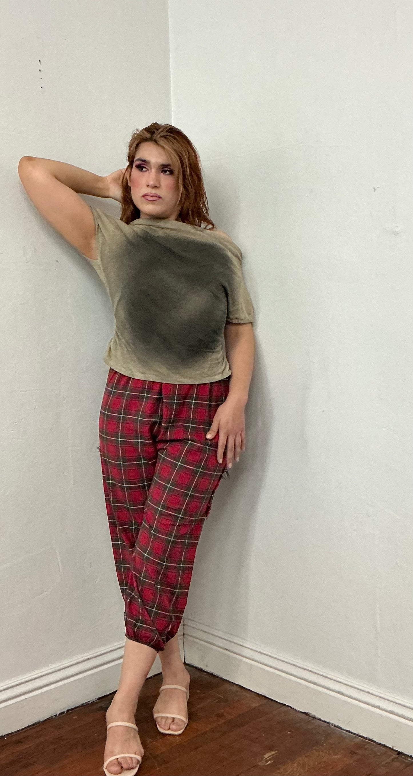 Spray Off shoulder  asymmetrical French terry top