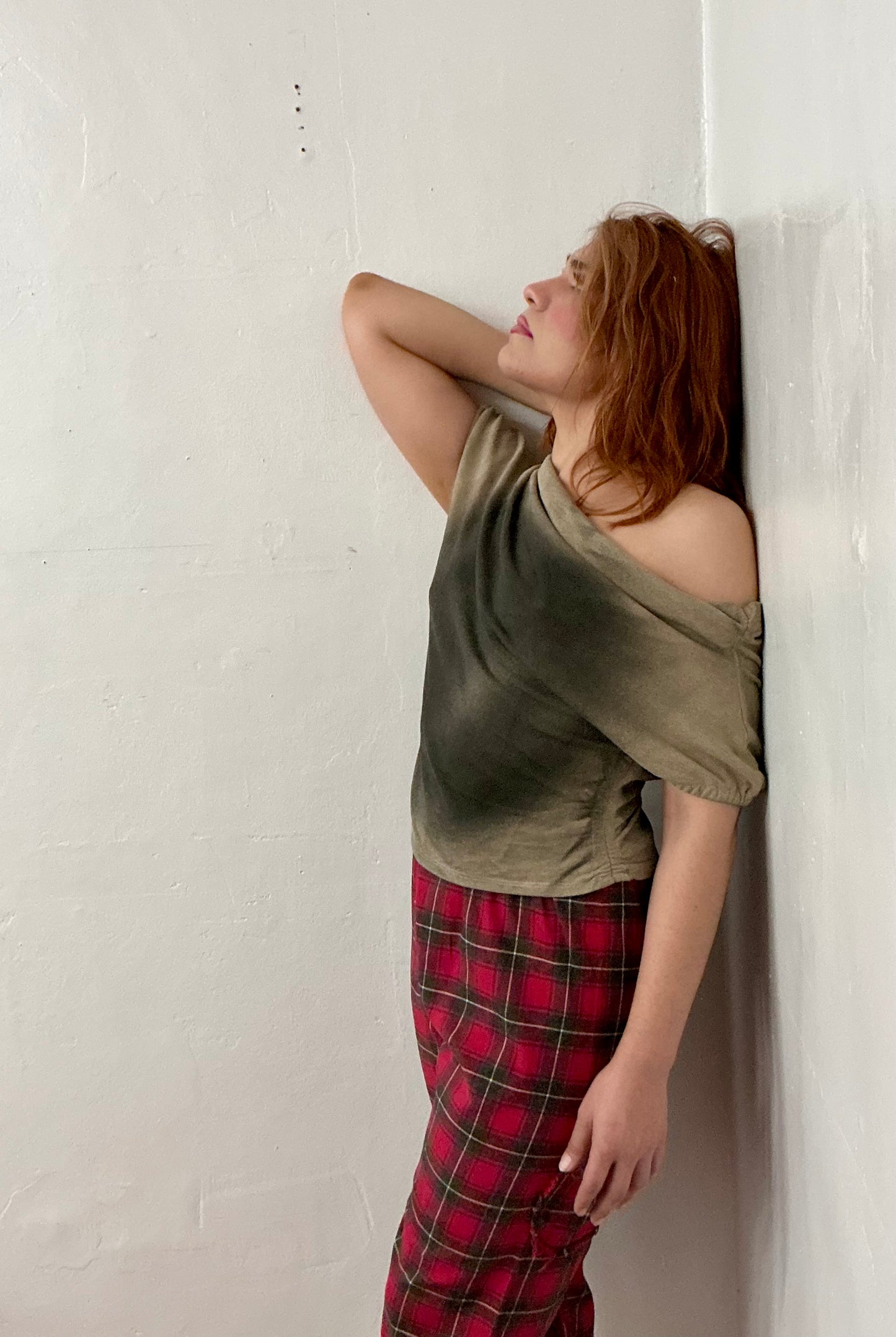 Spray Off shoulder  asymmetrical French terry top