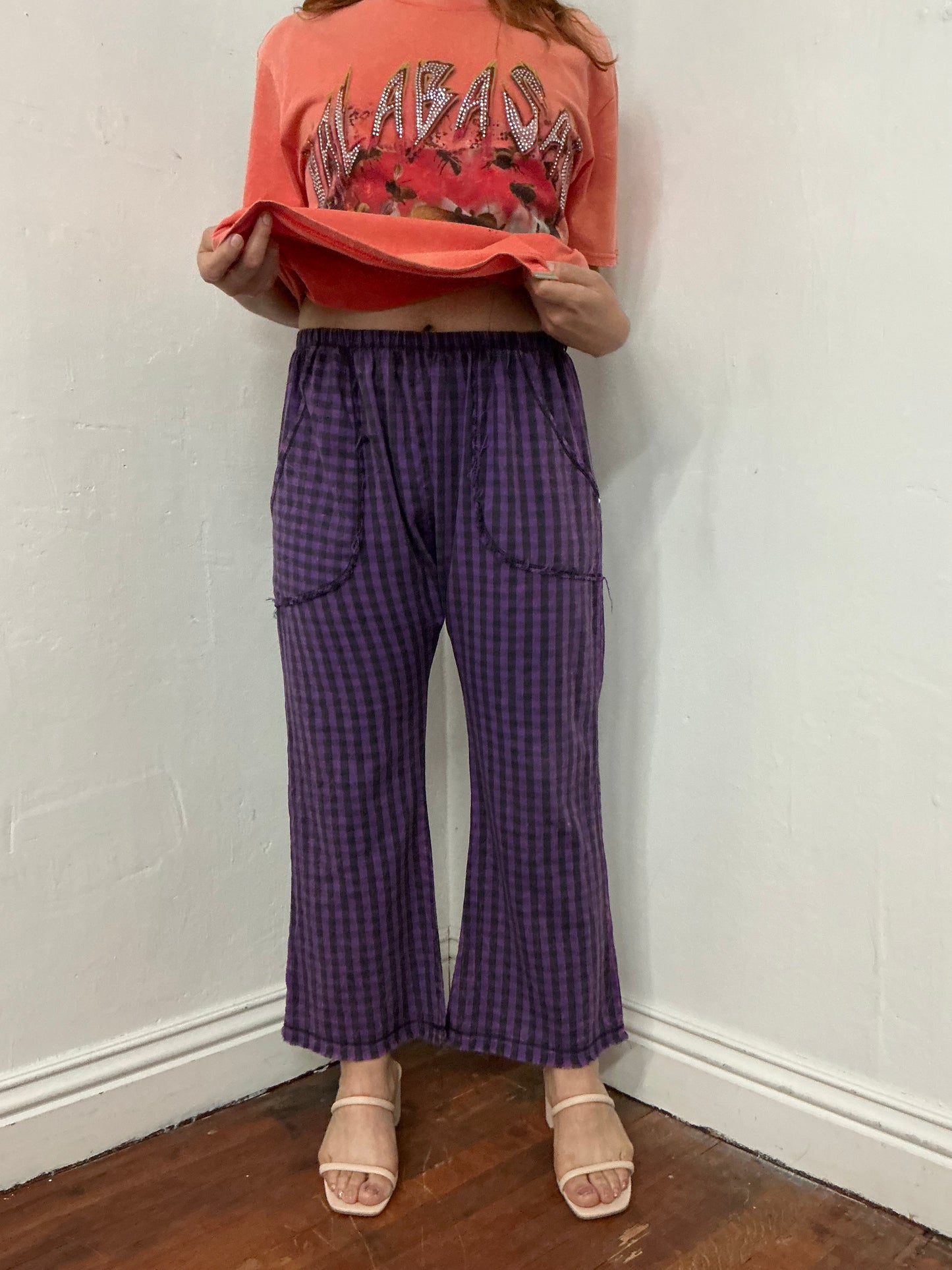 Light weight cotton crop flare pant mineral wash finish