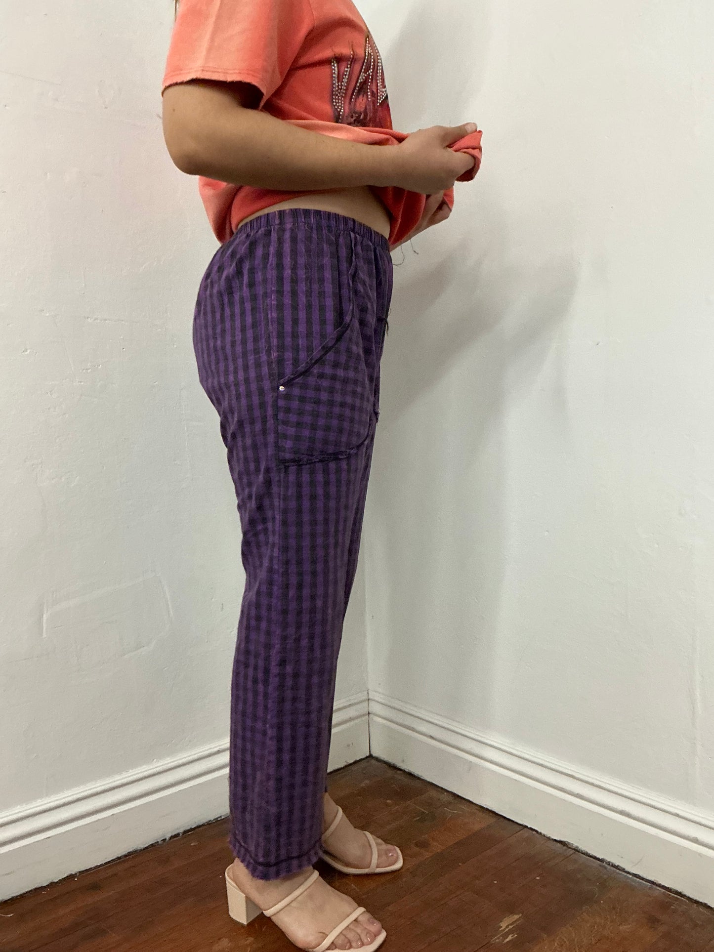 Light weight cotton crop flare pant mineral wash finish