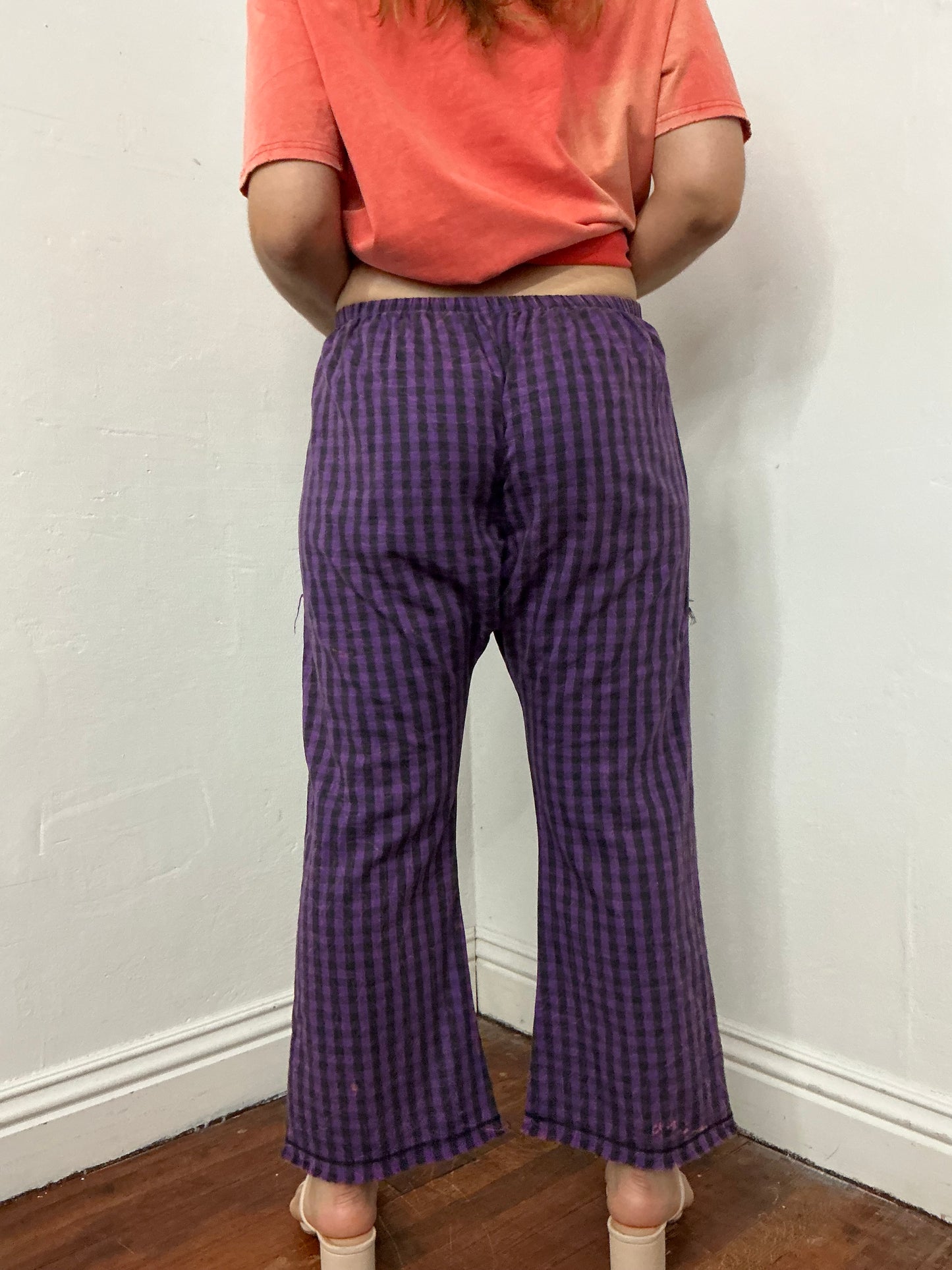 Light weight cotton crop flare pant mineral wash finish