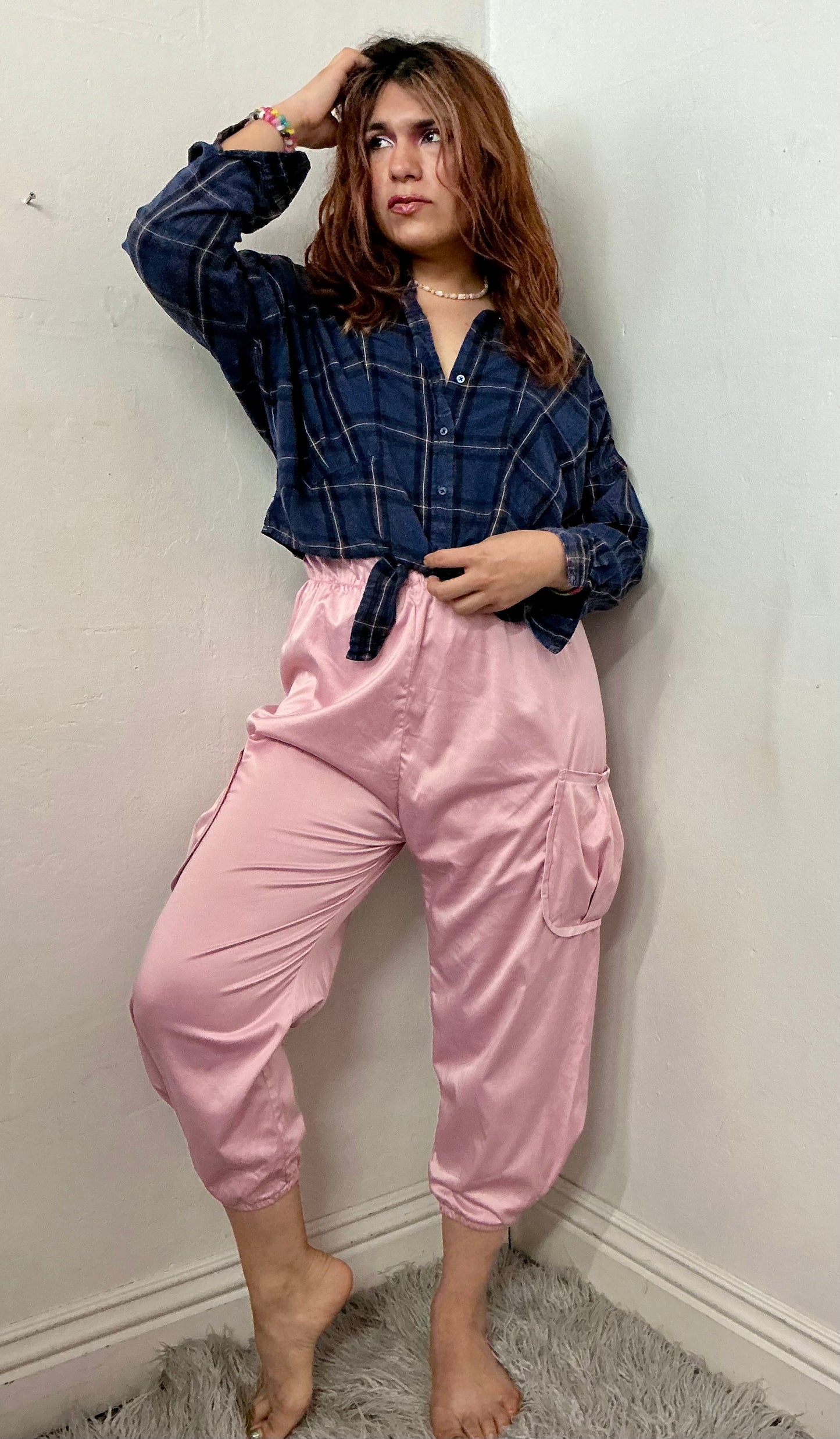 elastic waist bubble bottom hem cargo pant