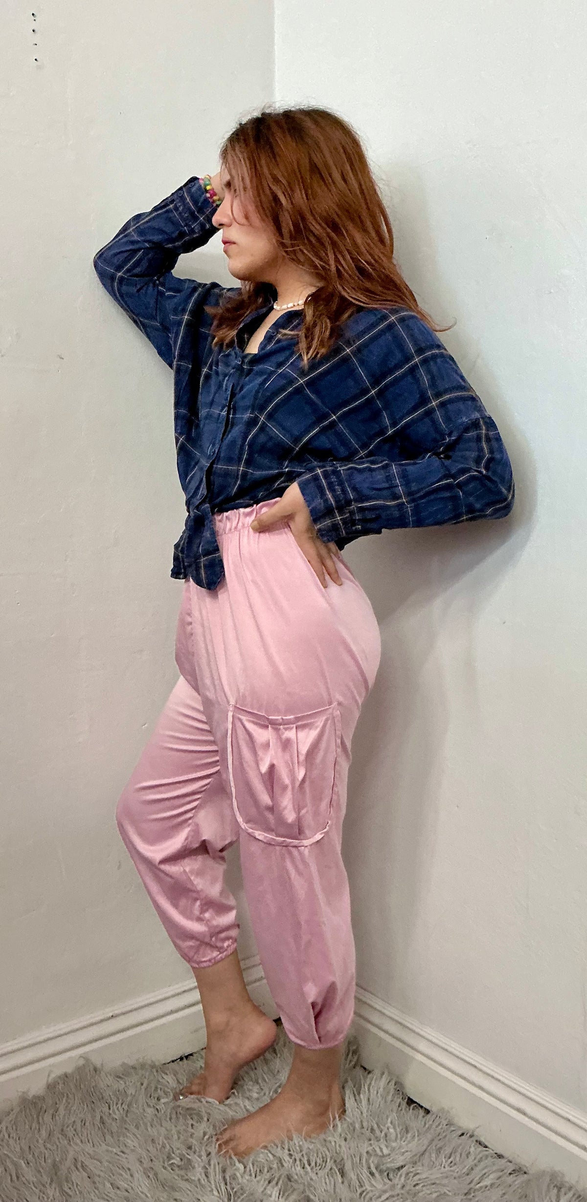elastic waist bubble bottom hem cargo pant