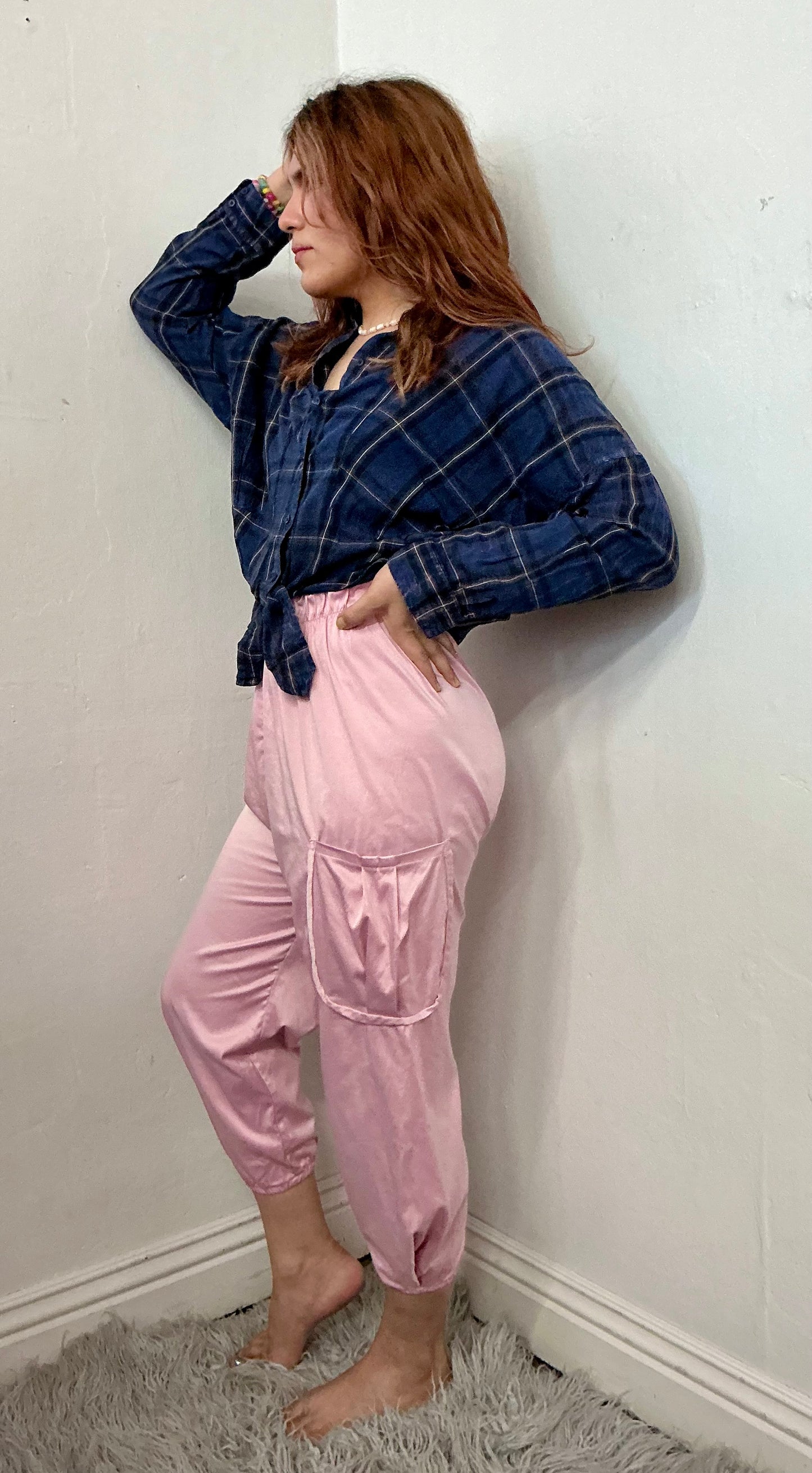 elastic waist bubble bottom hem cargo pant
