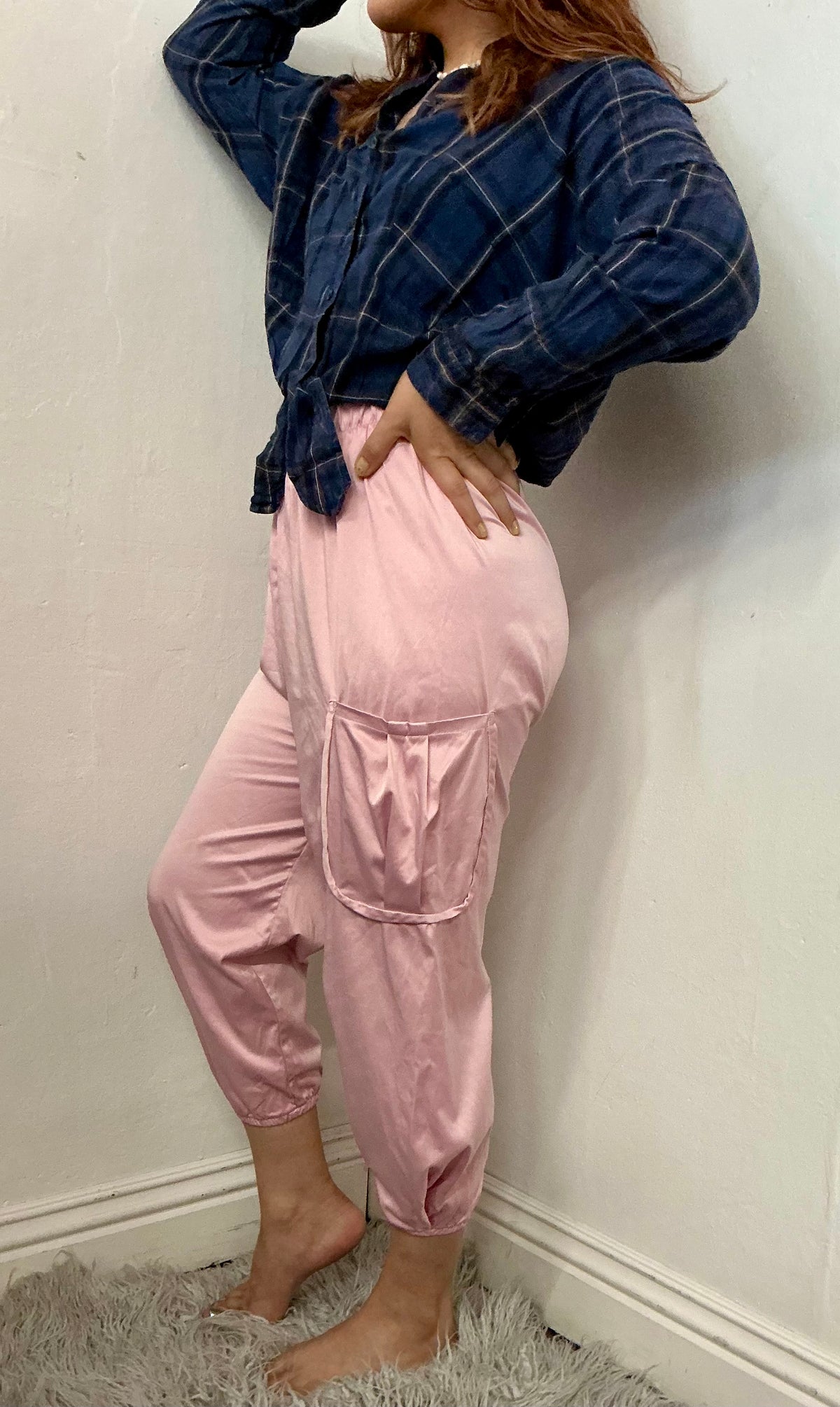 elastic waist bubble bottom hem cargo pant