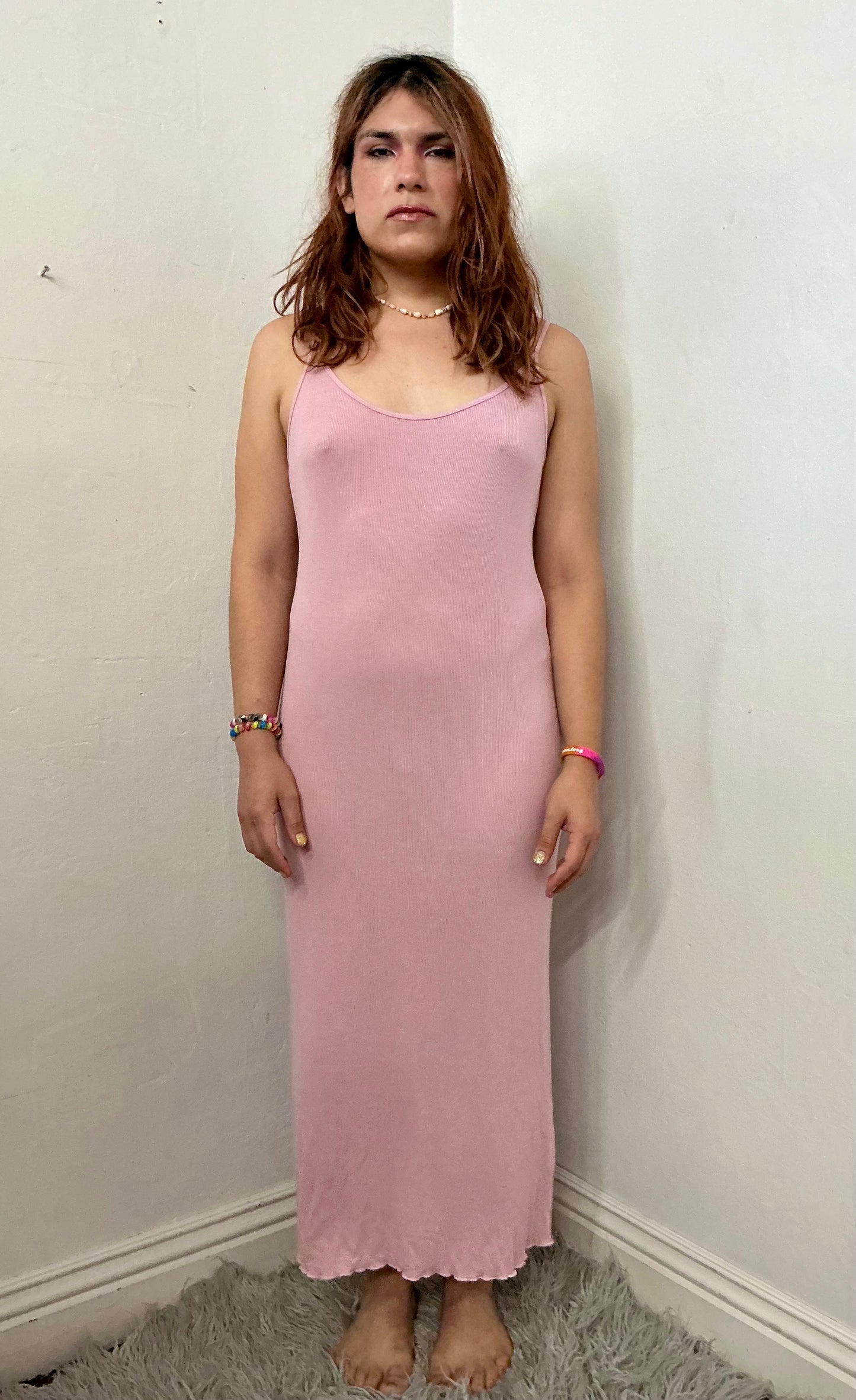 Recycle spaghetti strap rib  dress