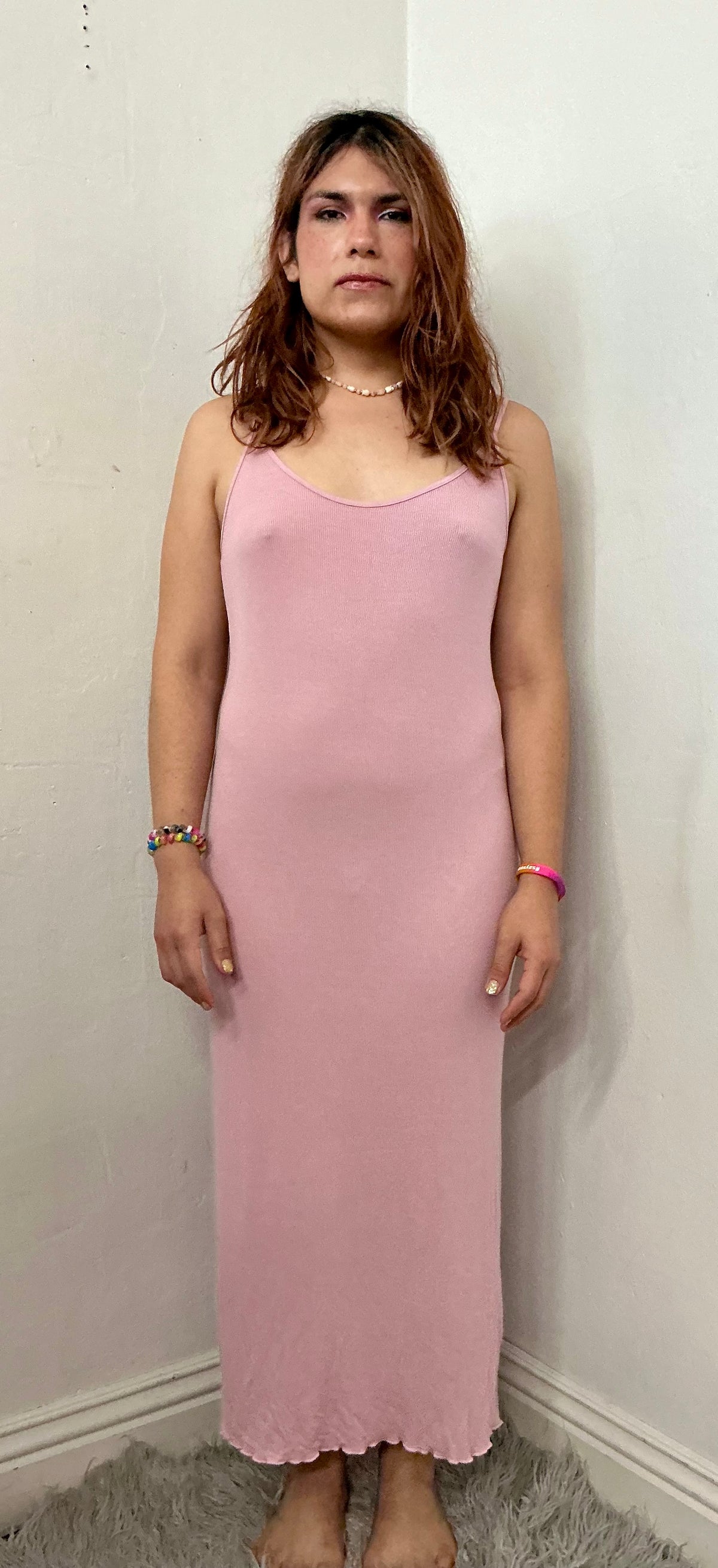 Recycle spaghetti strap rib  dress