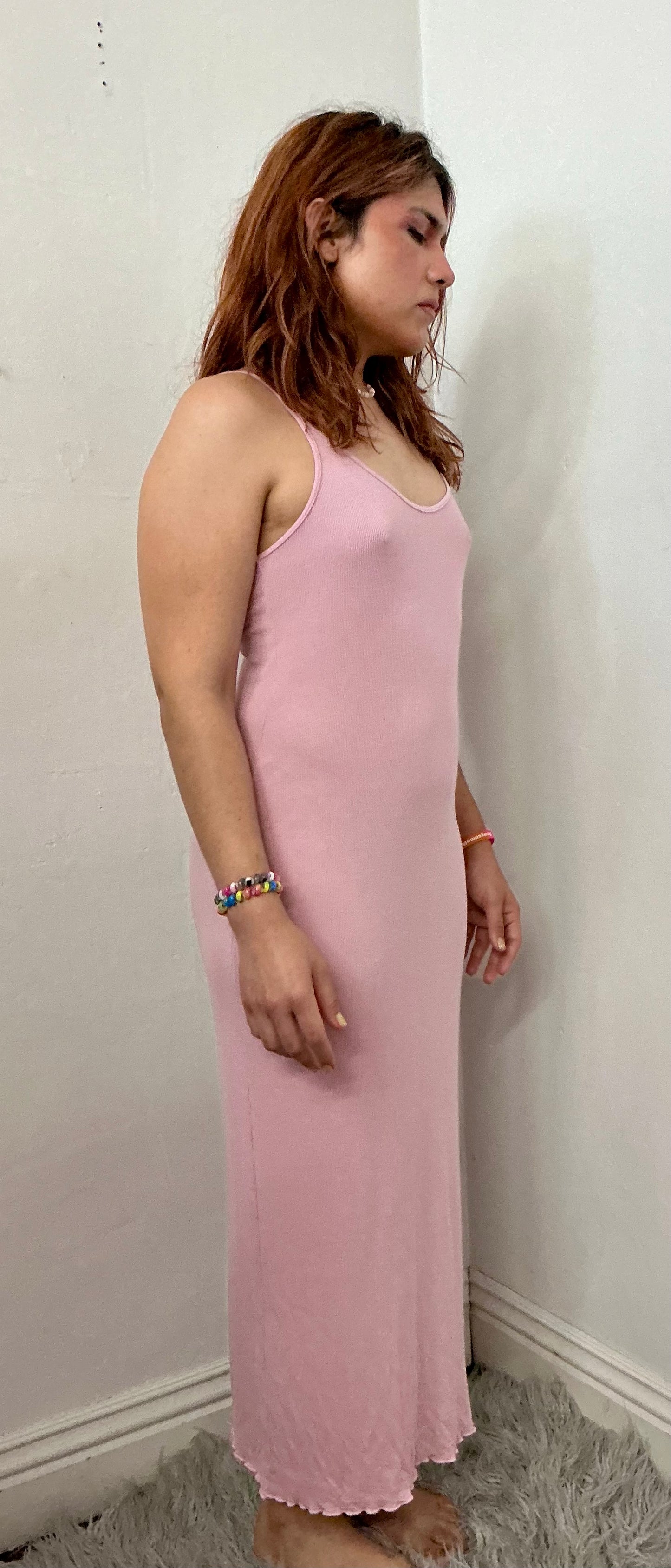 Recycle spaghetti strap rib  dress