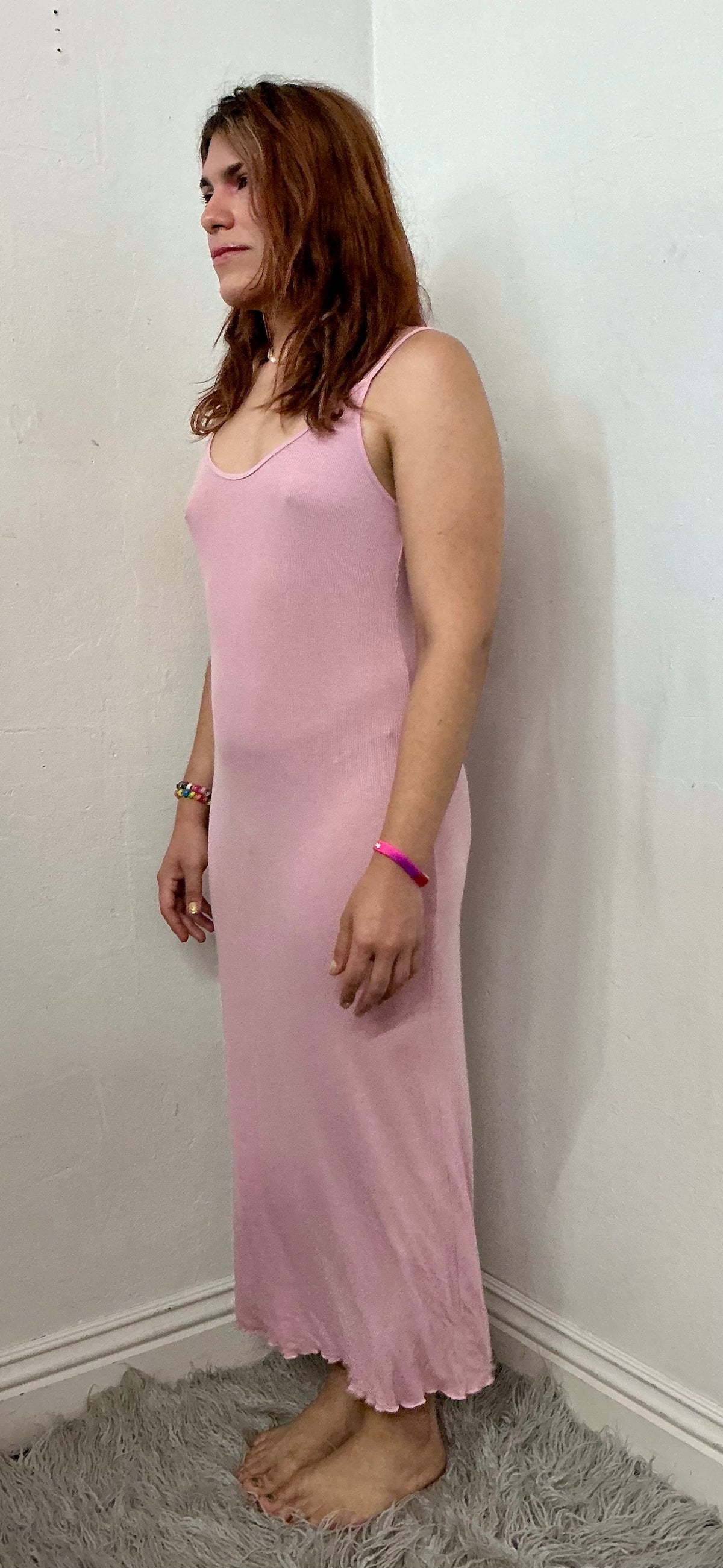 Recycle spaghetti strap rib  dress