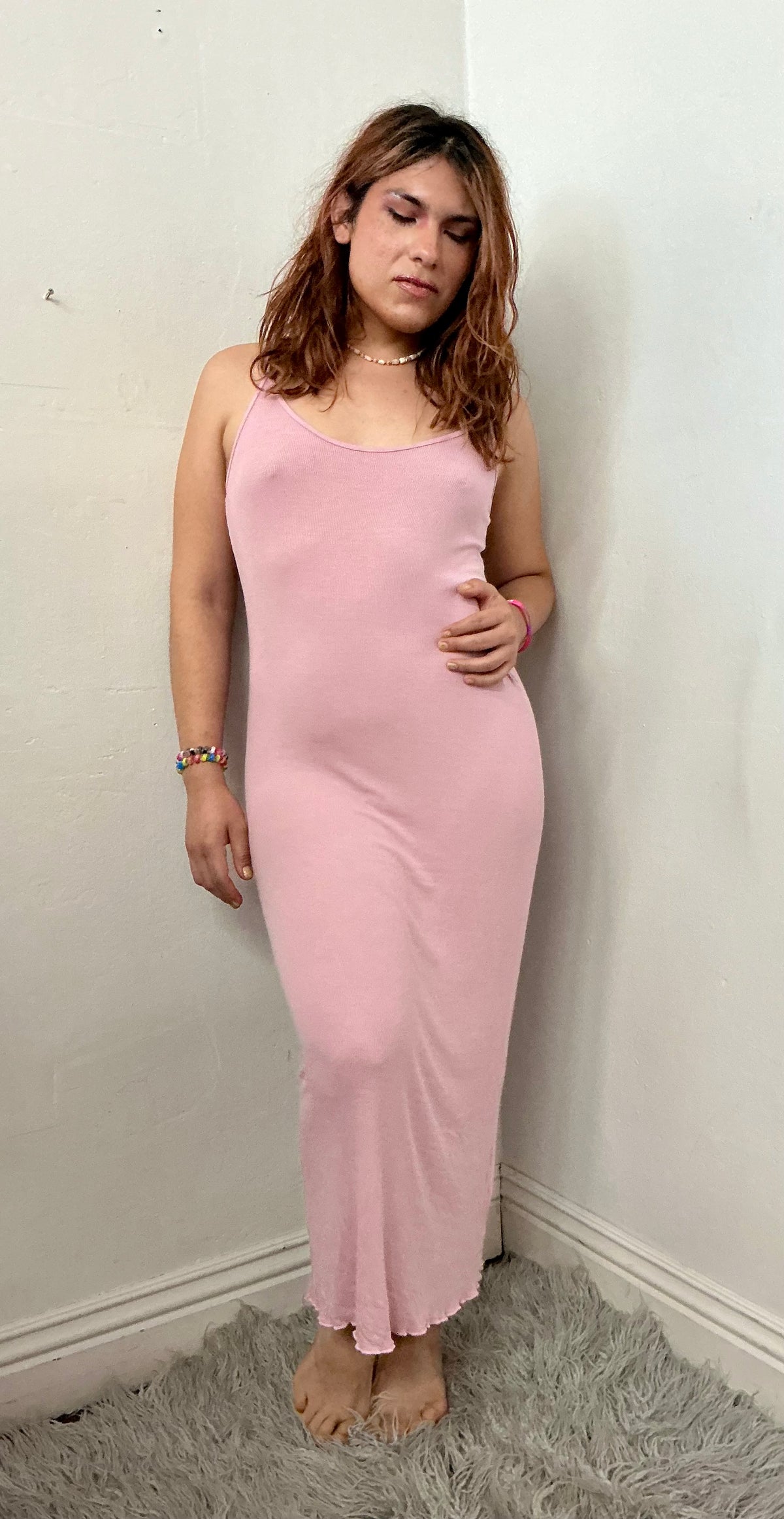 Recycle spaghetti strap rib  dress