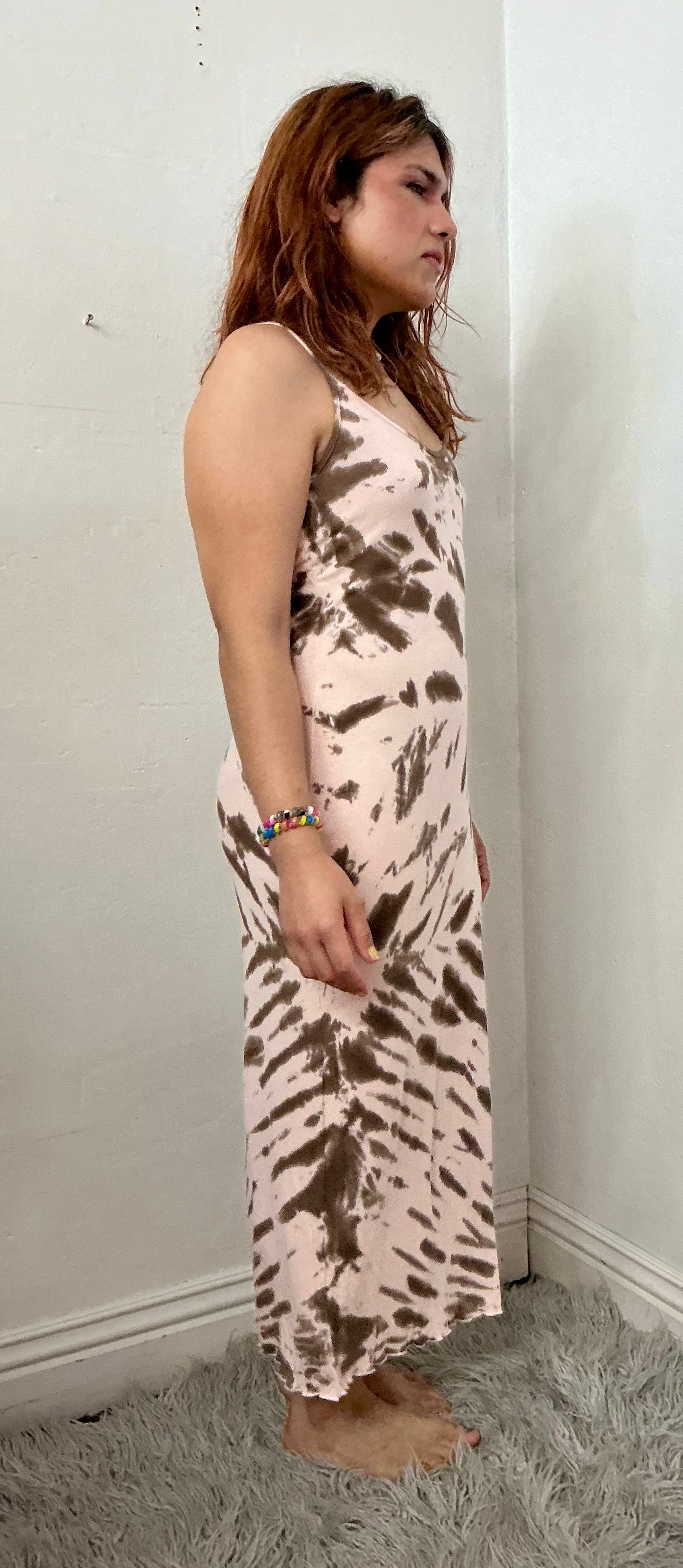 Recycle spaghetti strap rib tie dye dress