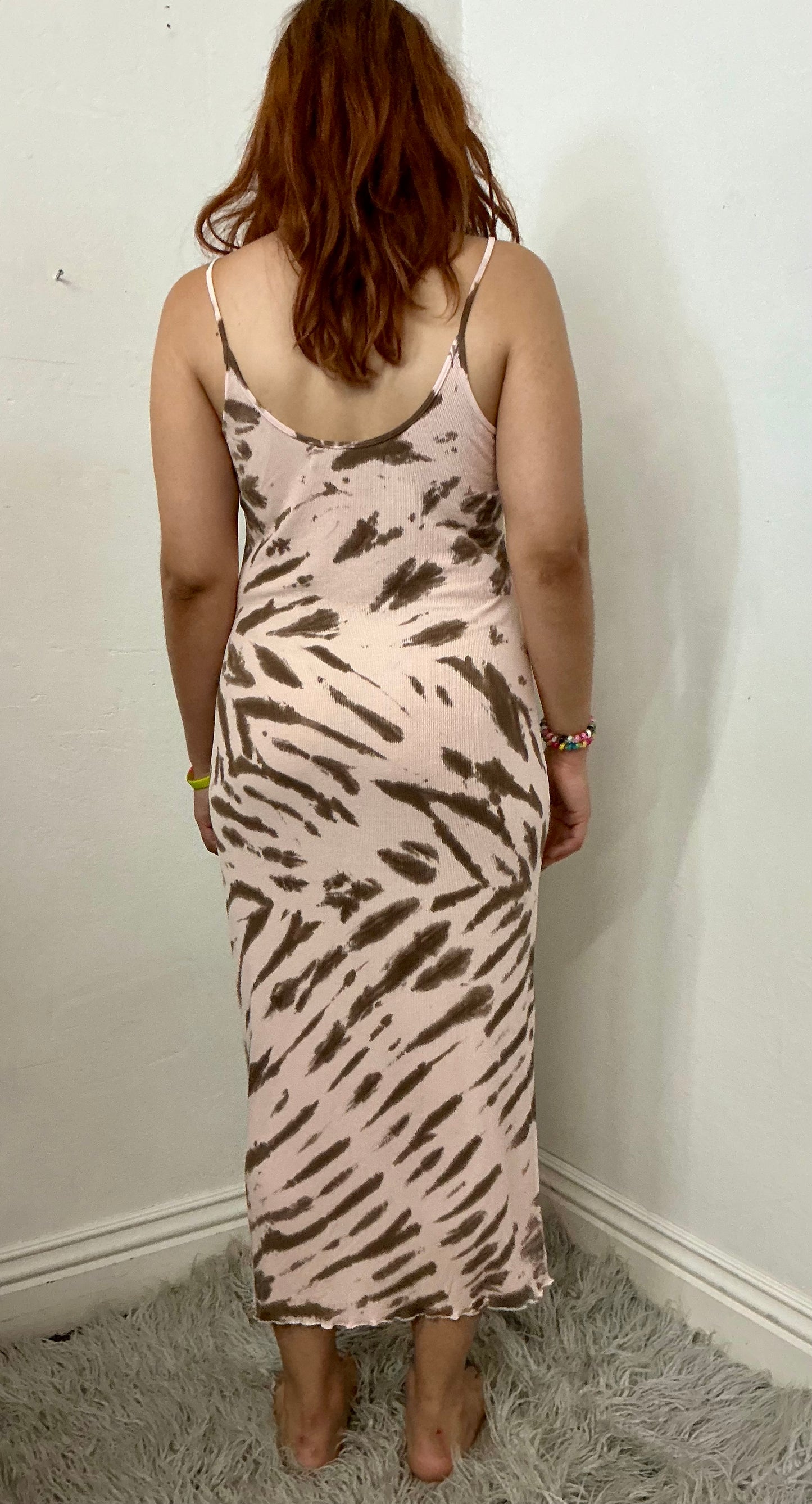 Recycle spaghetti strap rib tie dye dress