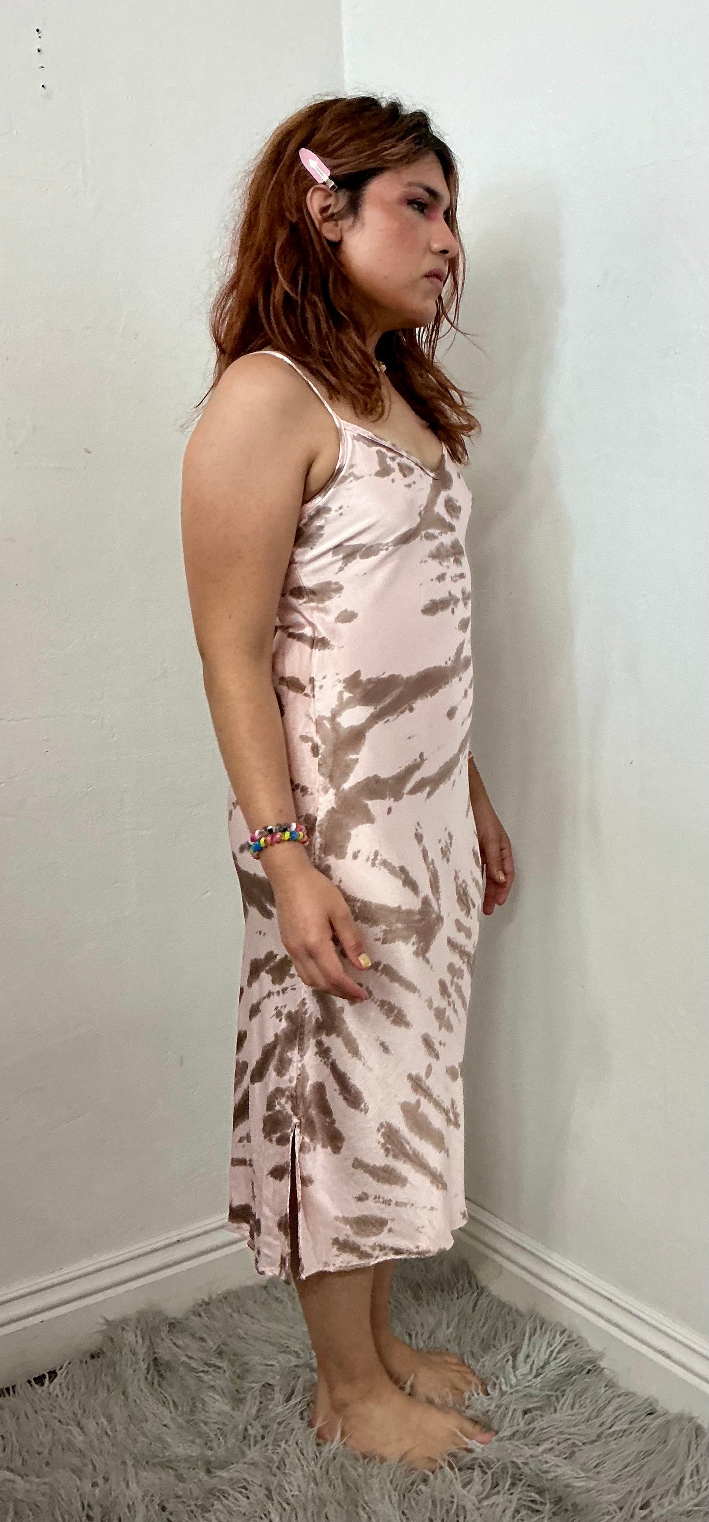 Recycle camo tie dye  silky slip dress.