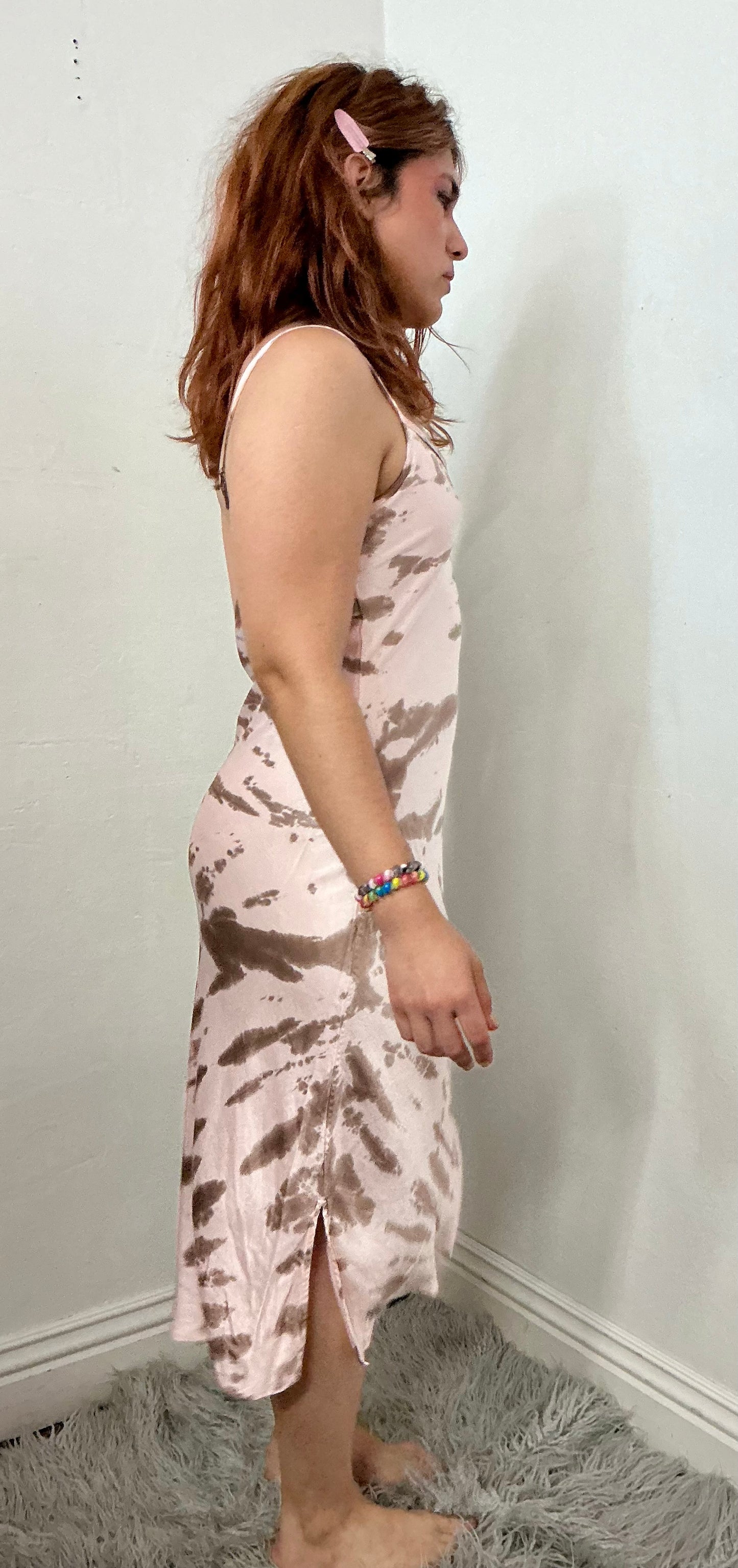 Recycle camo tie dye  silky slip dress.