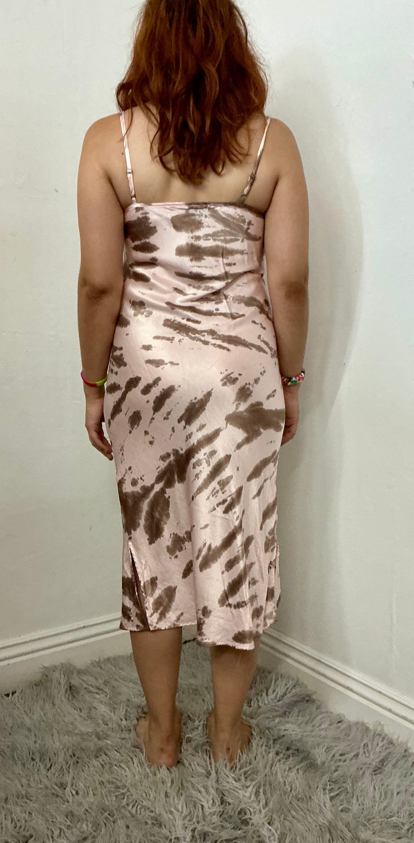 Recycle camo tie dye  silky slip dress.