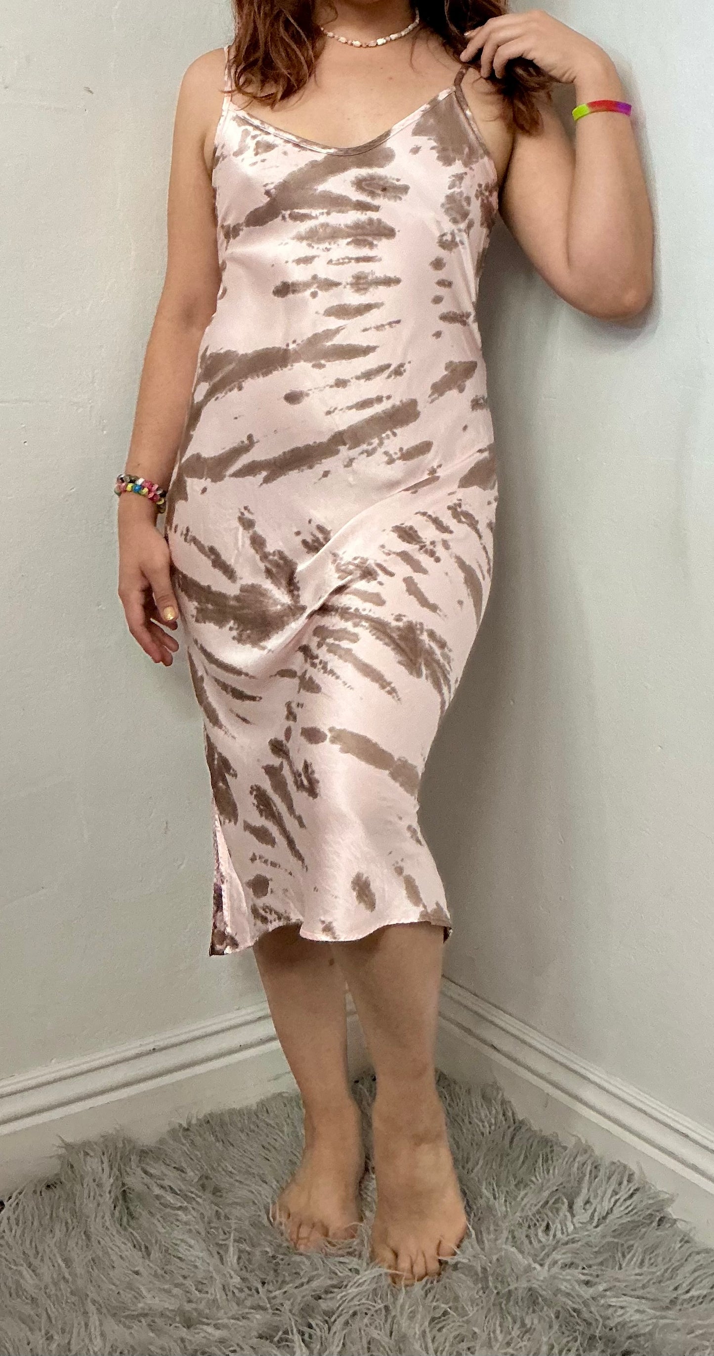 Recycle camo tie dye  silky slip dress.