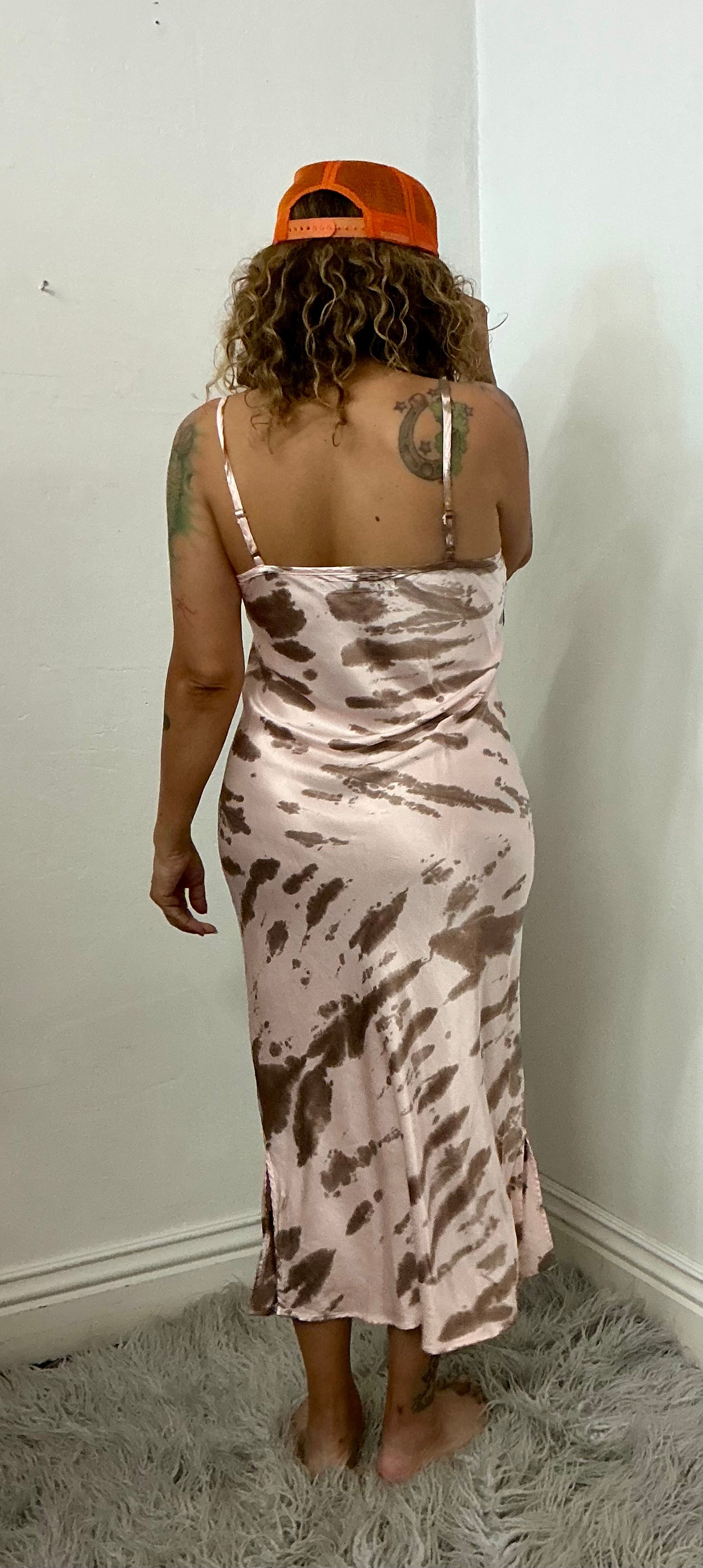 Recycle camo tie dye  silky slip dress.