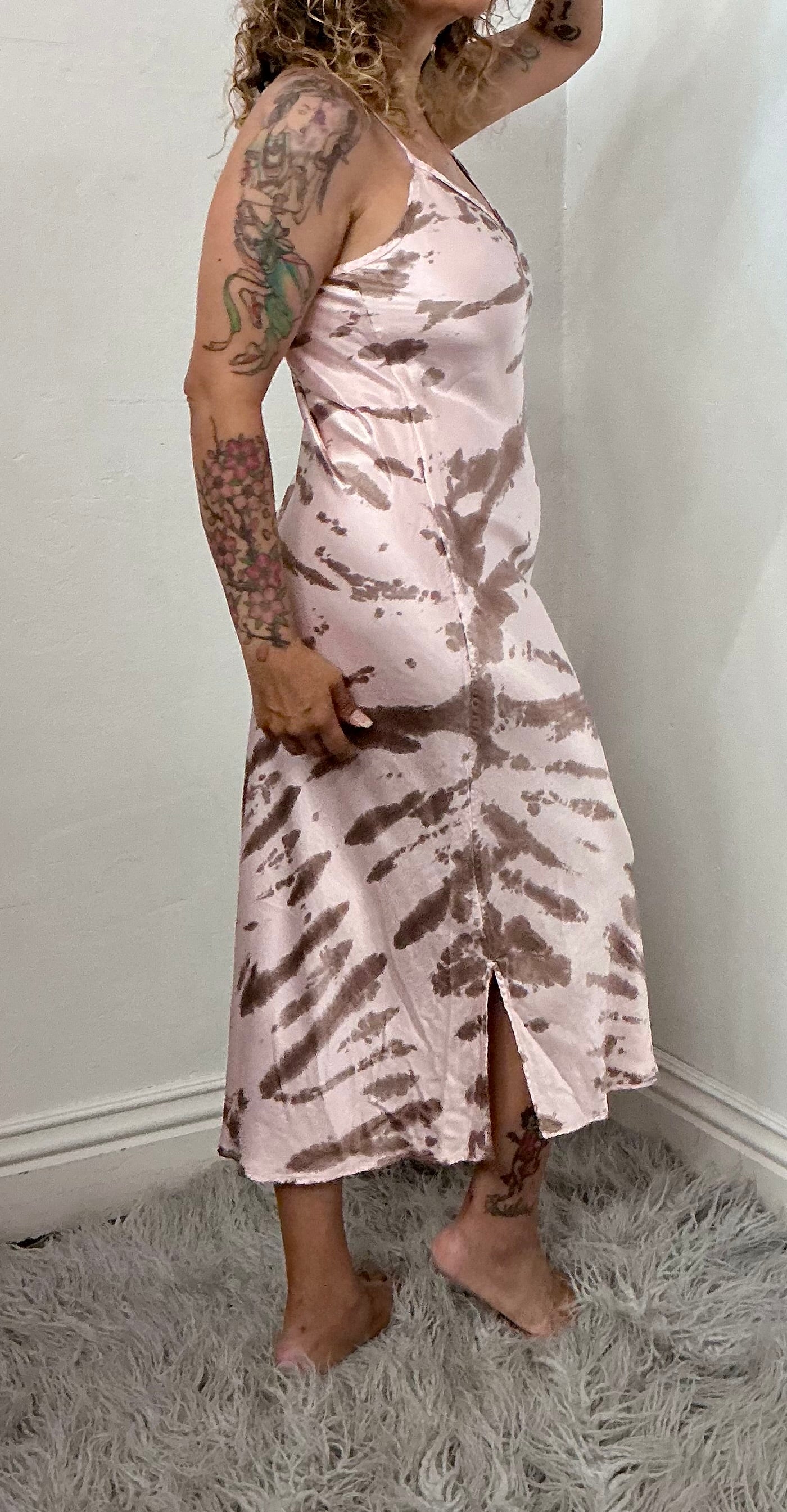 Recycle camo tie dye  silky slip dress.