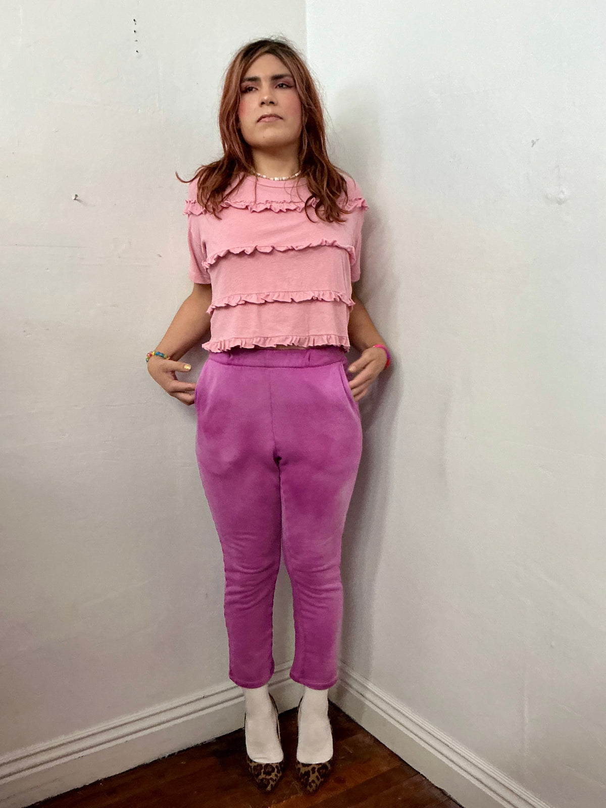 Faded crop French terry embroidered logo pant