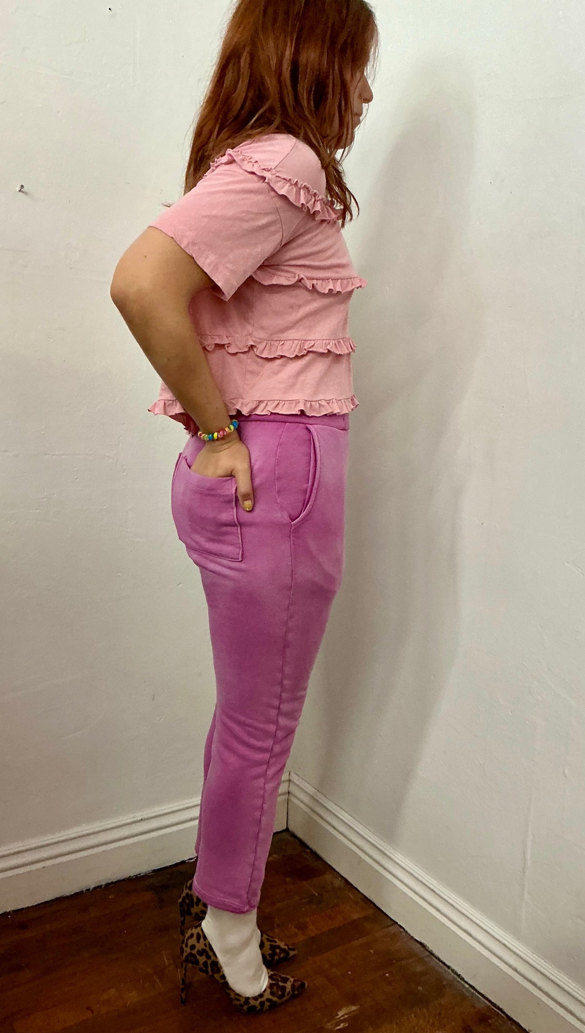 Faded crop French terry embroidered logo pant