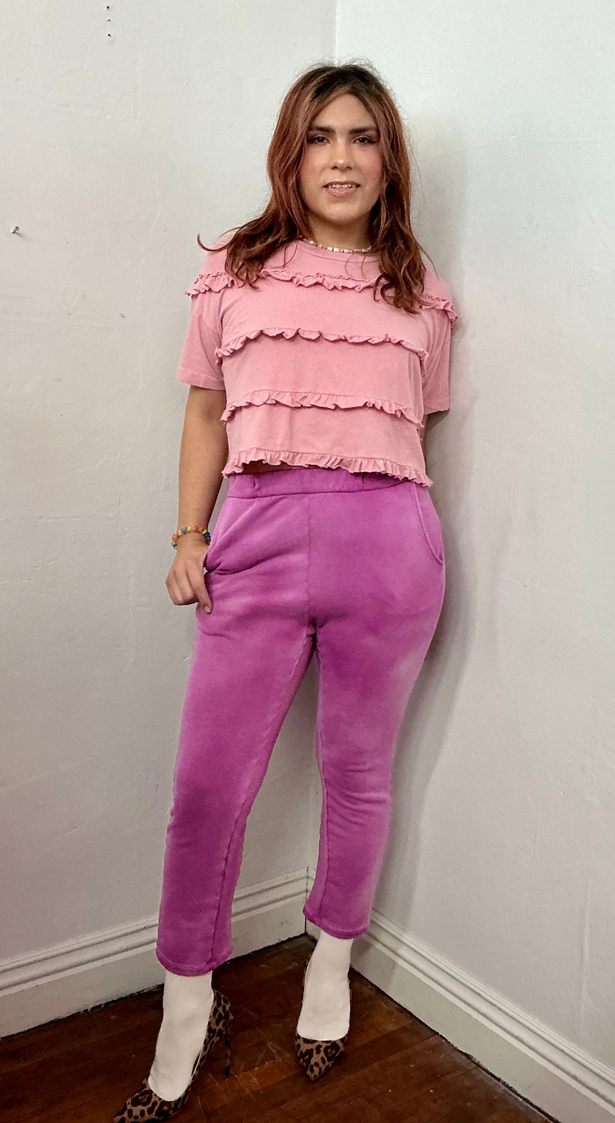 Faded crop French terry embroidered logo pant