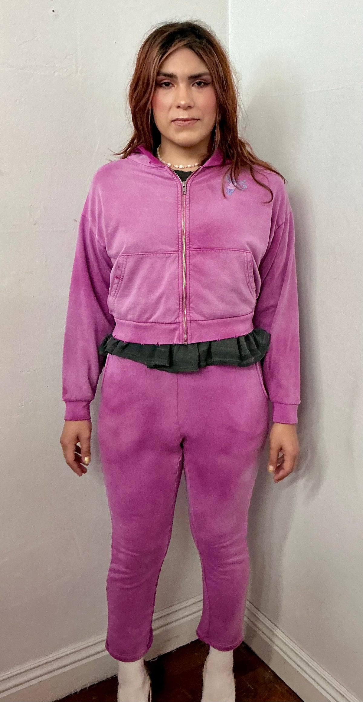 Faded crop French terry embroidered logo pant