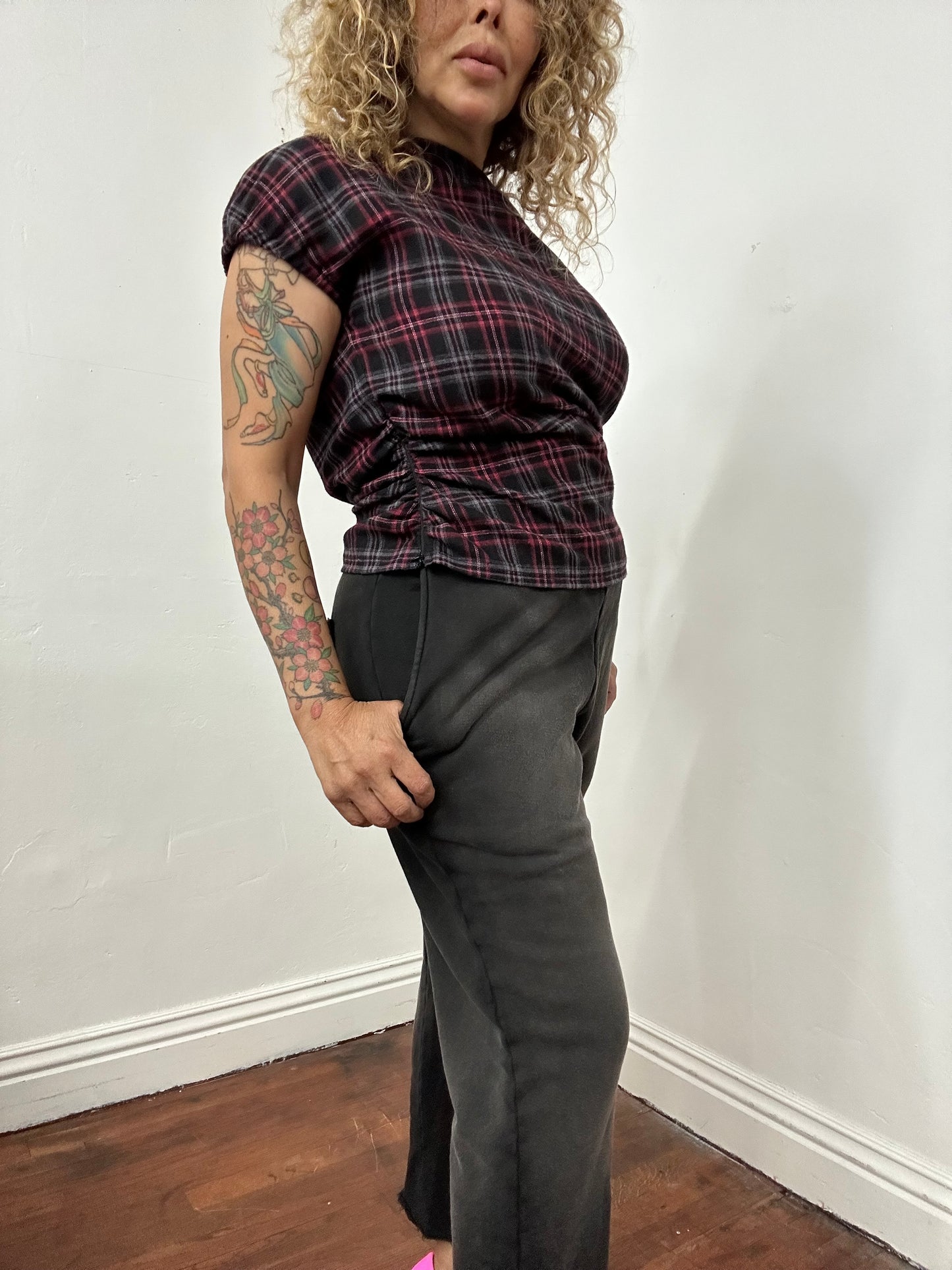 Unisex Cut out high waisted French terry pant.