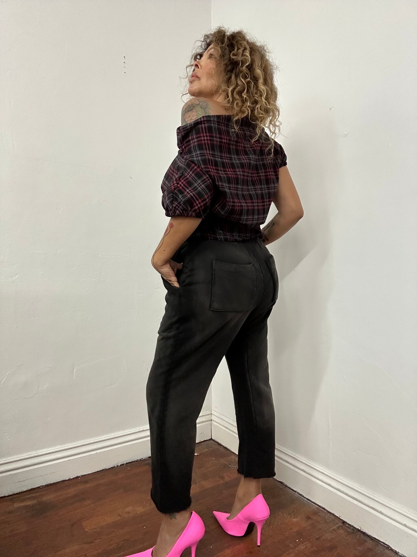 Unisex Cut out high waisted French terry pant.