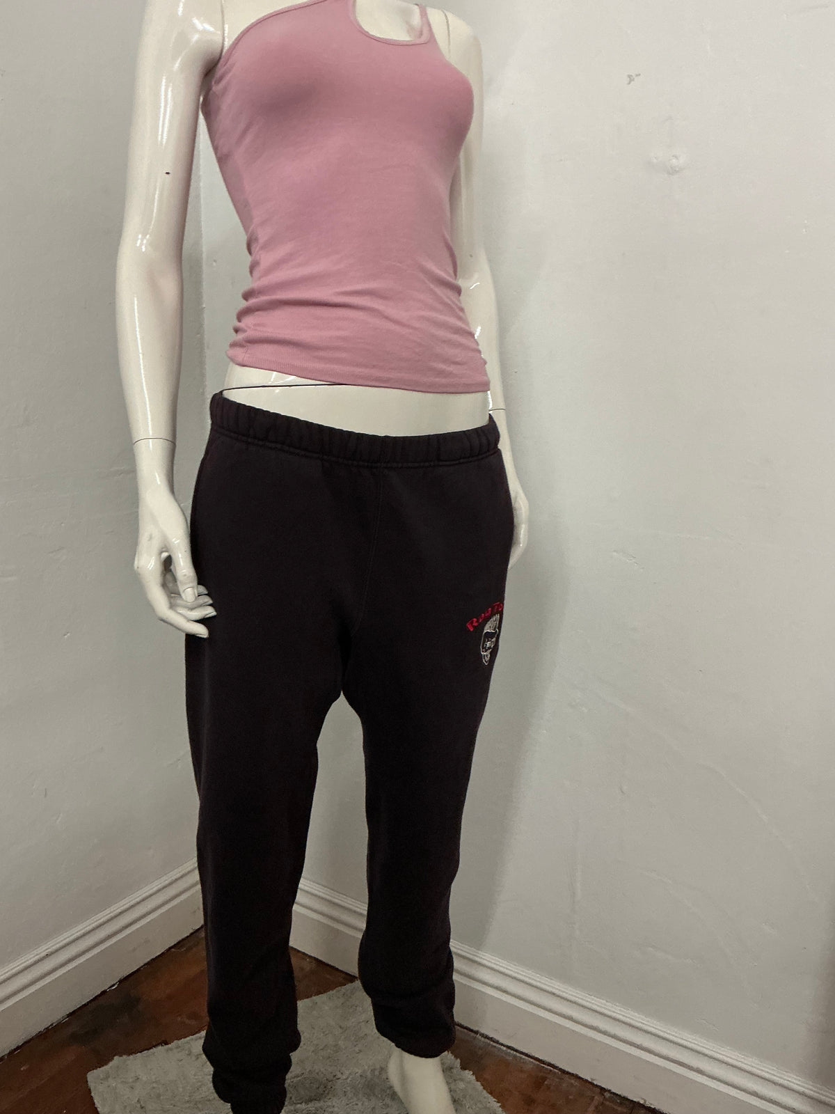 Asymmetric spaghetti strap recycle top