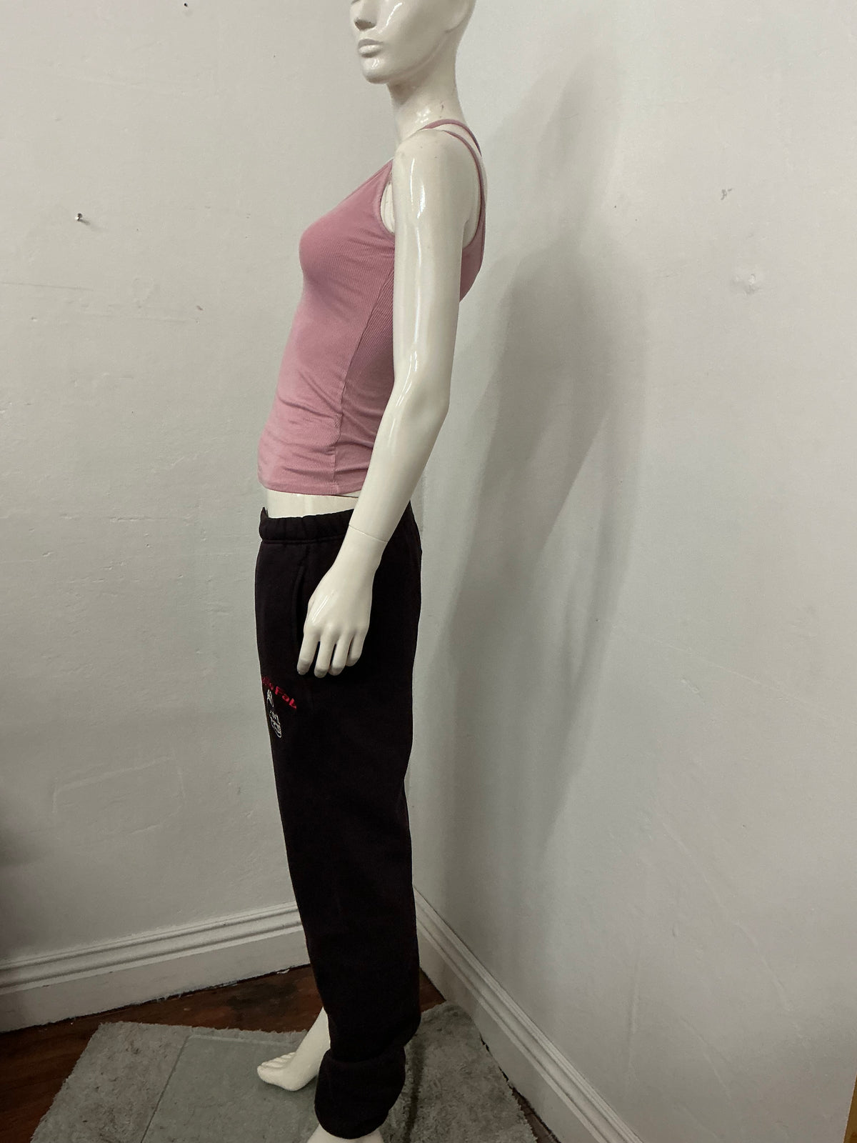 Asymmetric spaghetti strap recycle top