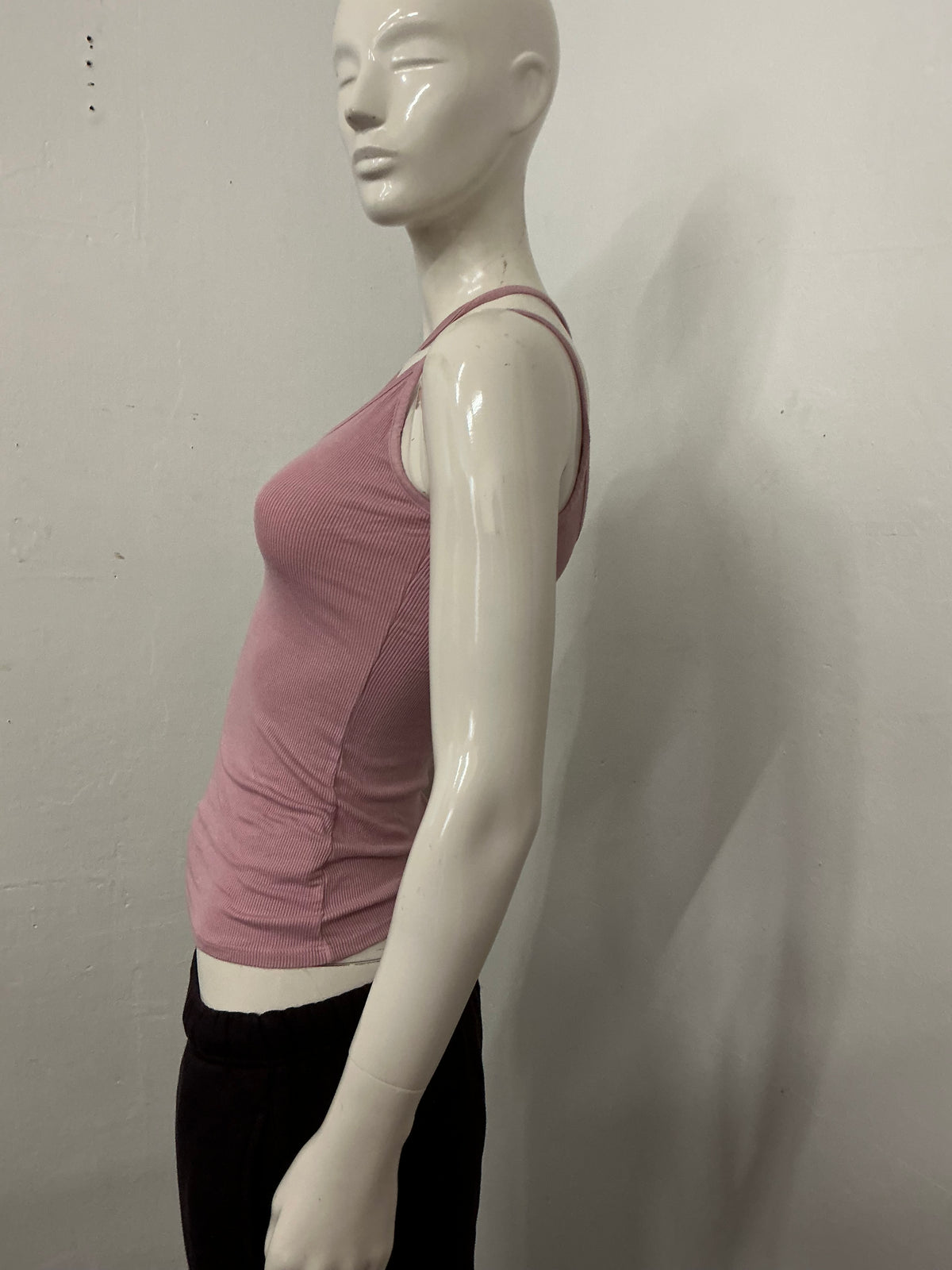 Asymmetric spaghetti strap recycle top
