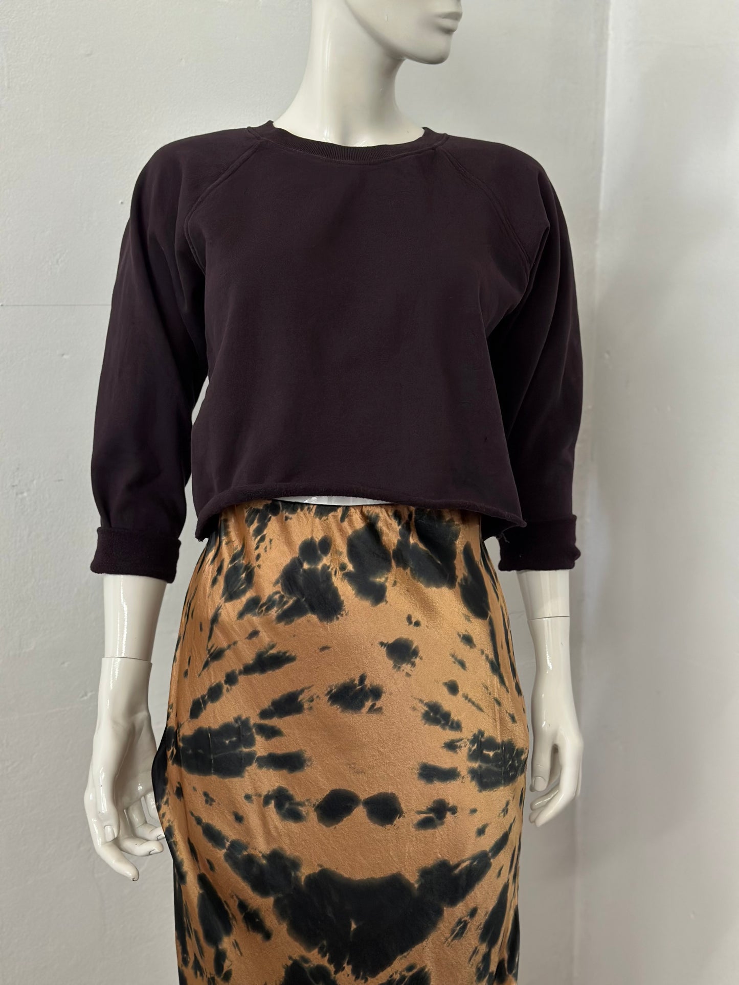 Recycle silky bias skirt in tiger tie dye