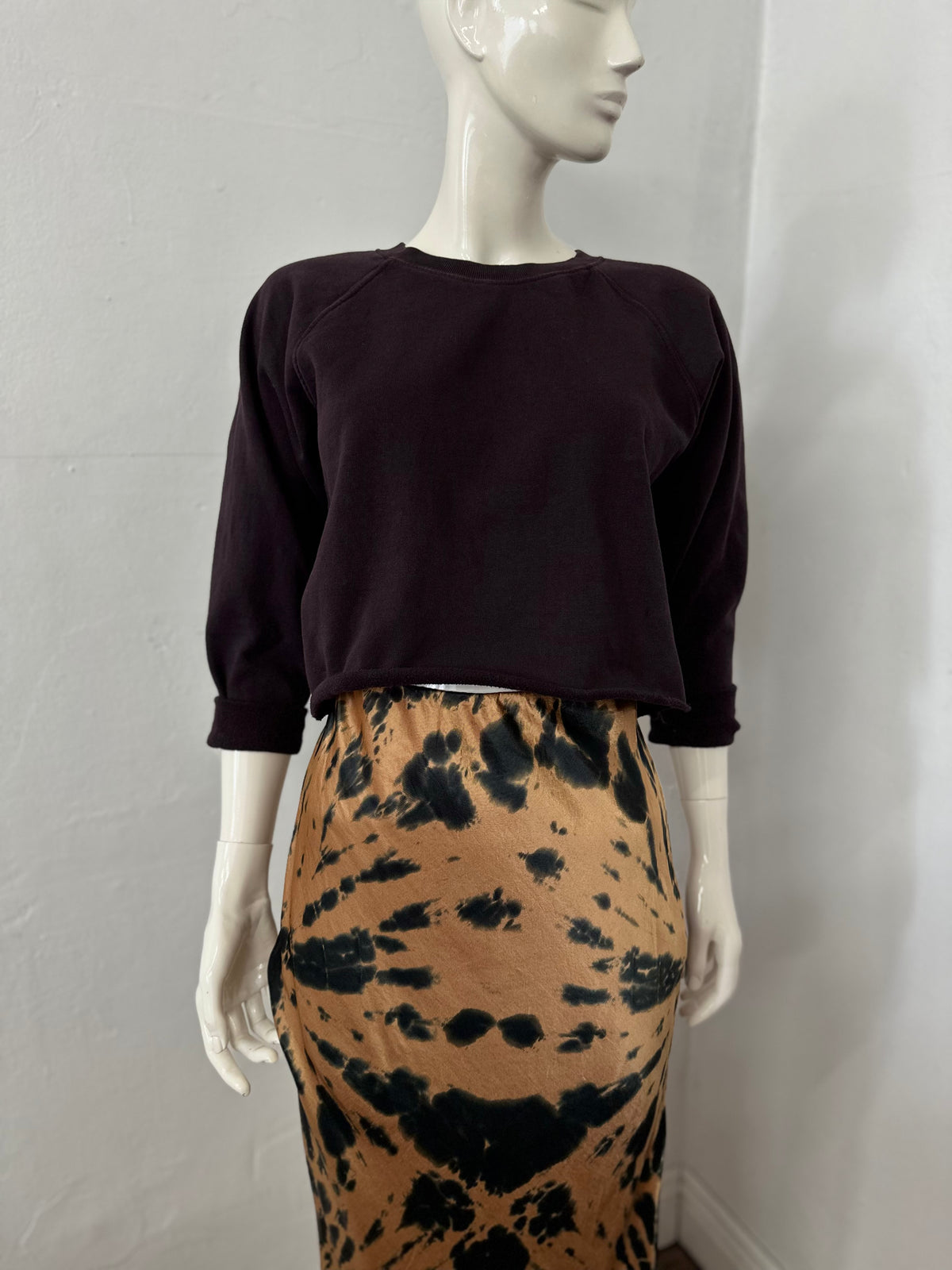 Recycle silky bias skirt in tiger tie dye