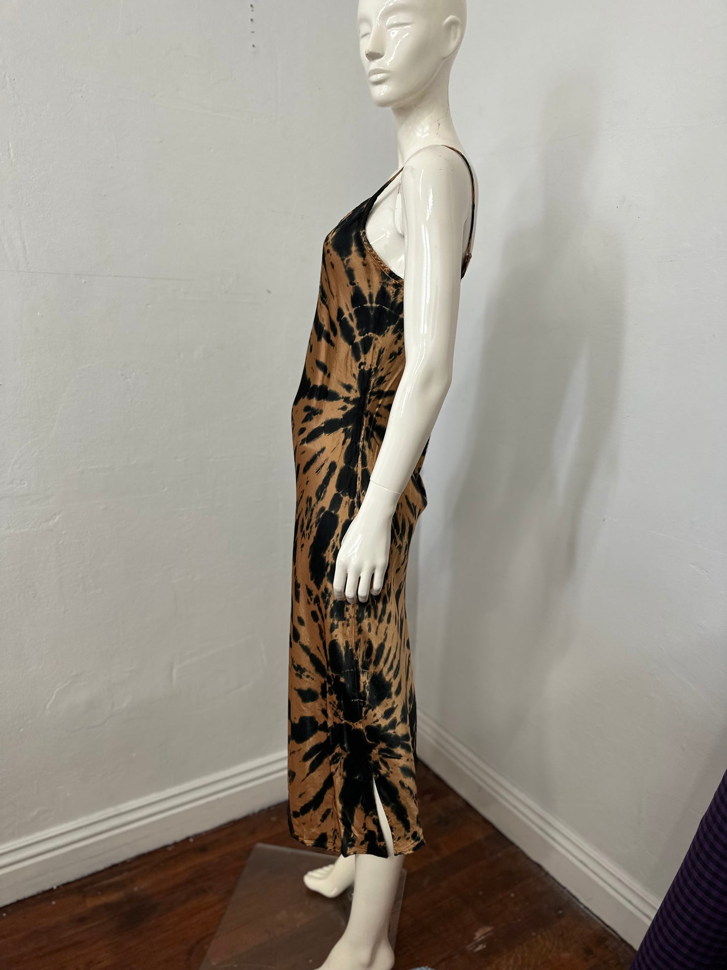 Upcycle tiger tie dye  silky slip dress.