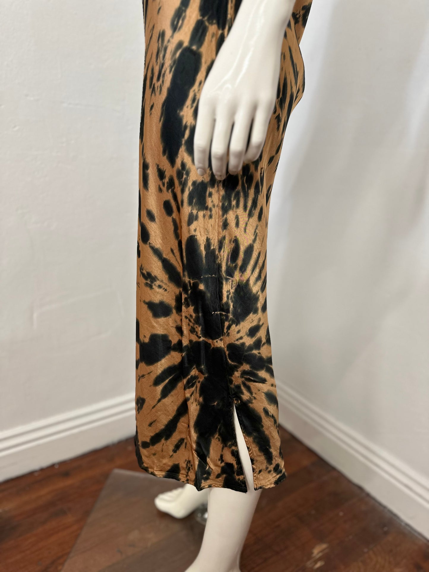 Upcycle tiger tie dye  silky slip dress.
