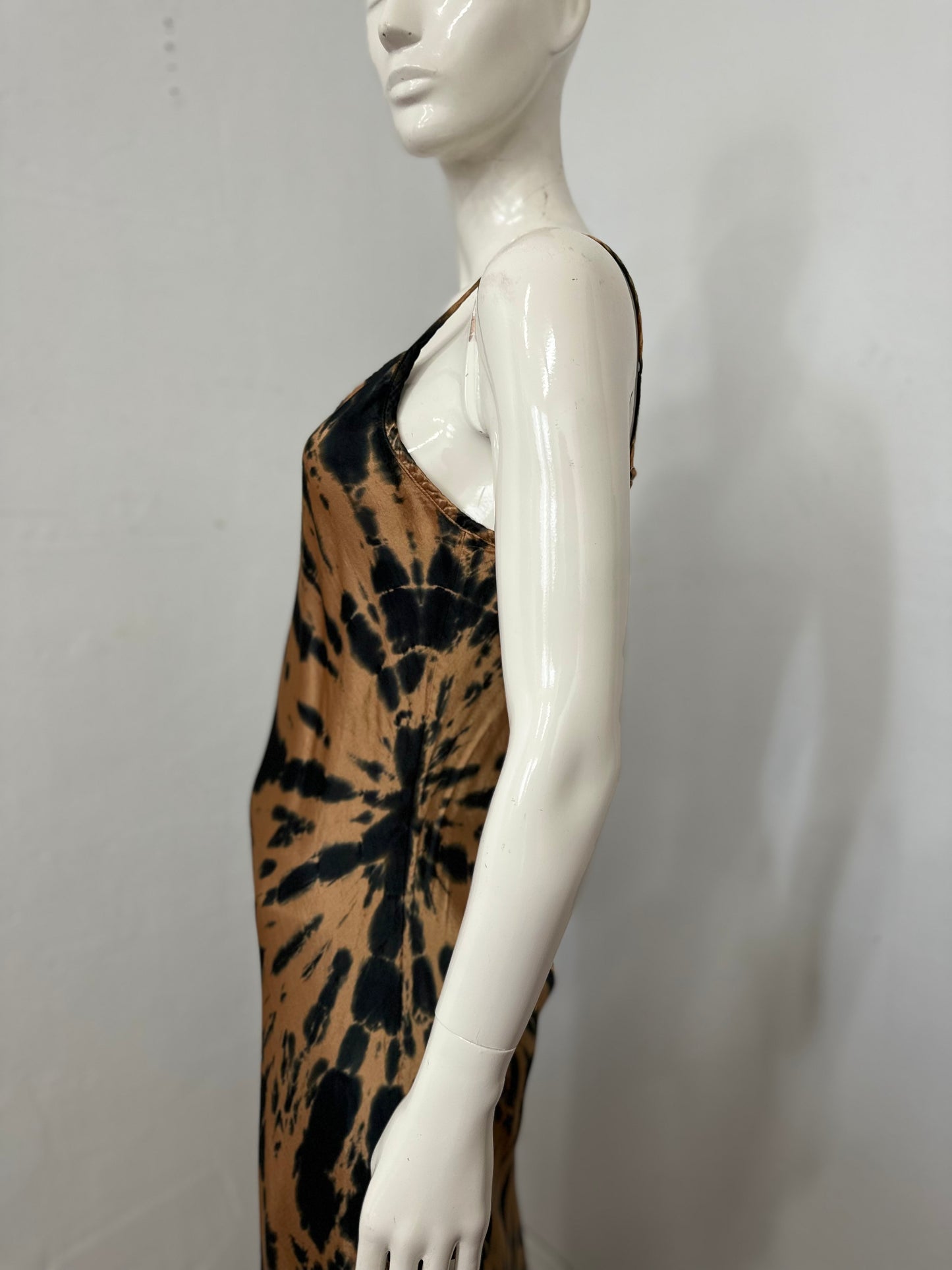 Upcycle tiger tie dye  silky slip dress.