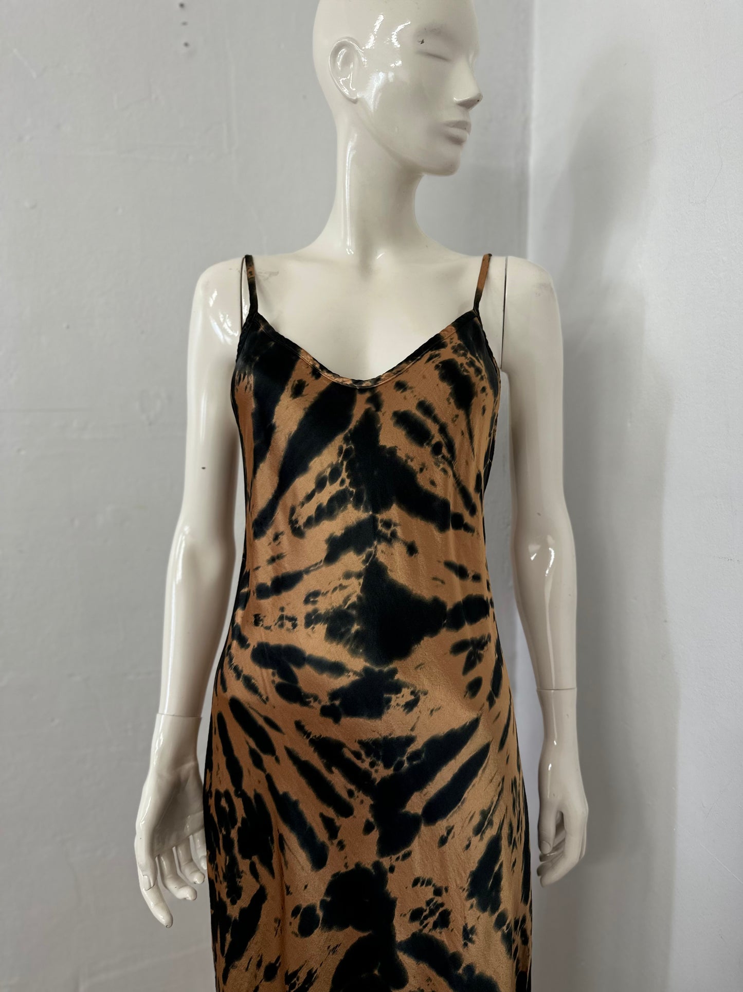 Upcycle tiger tie dye  silky slip dress.