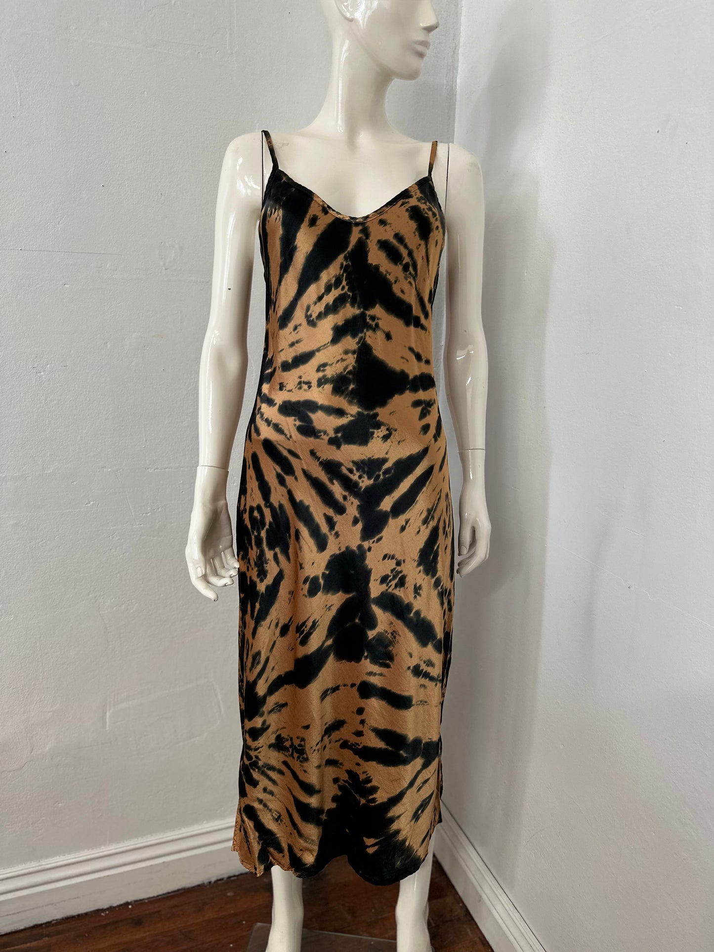 Upcycle tiger tie dye  silky slip dress.