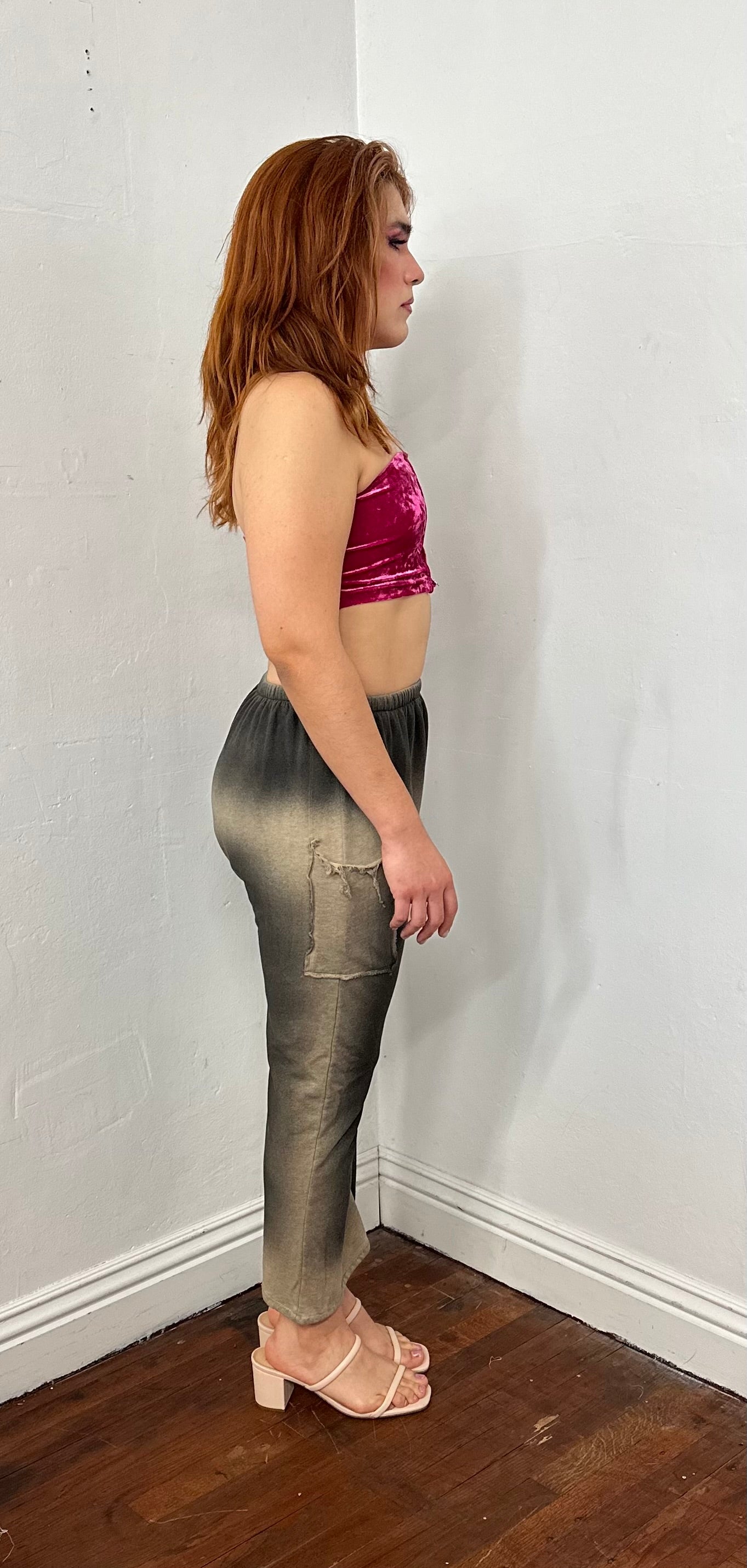 Mud wash spray on flare crop pant in French terry