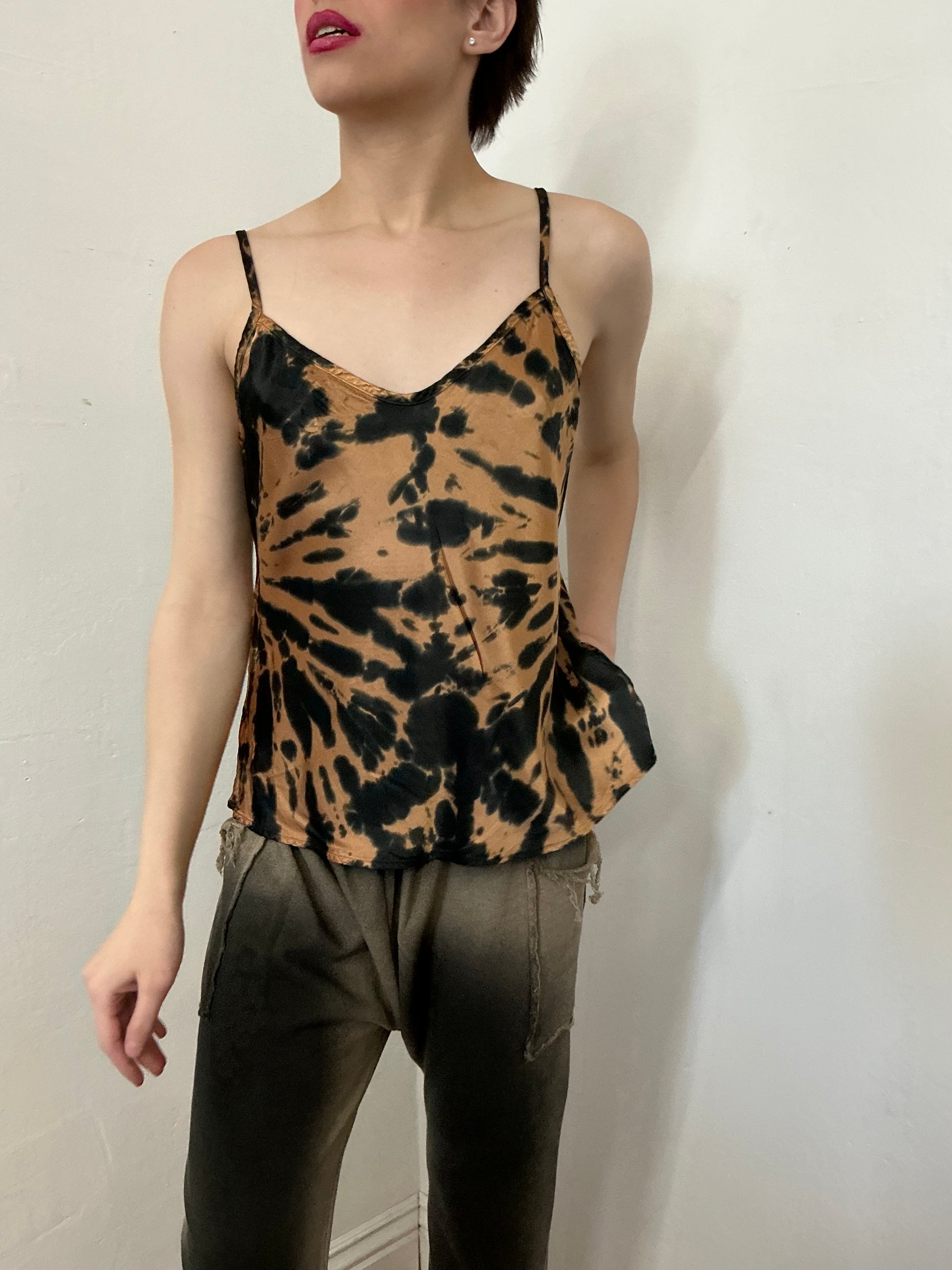 Tie dye silky strap top 
