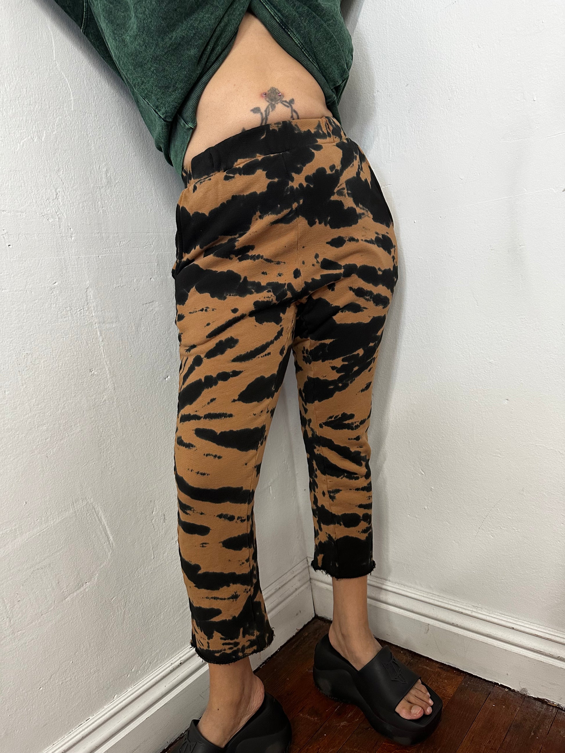 Tiger tie dye high waisted cutout French terry joggers 